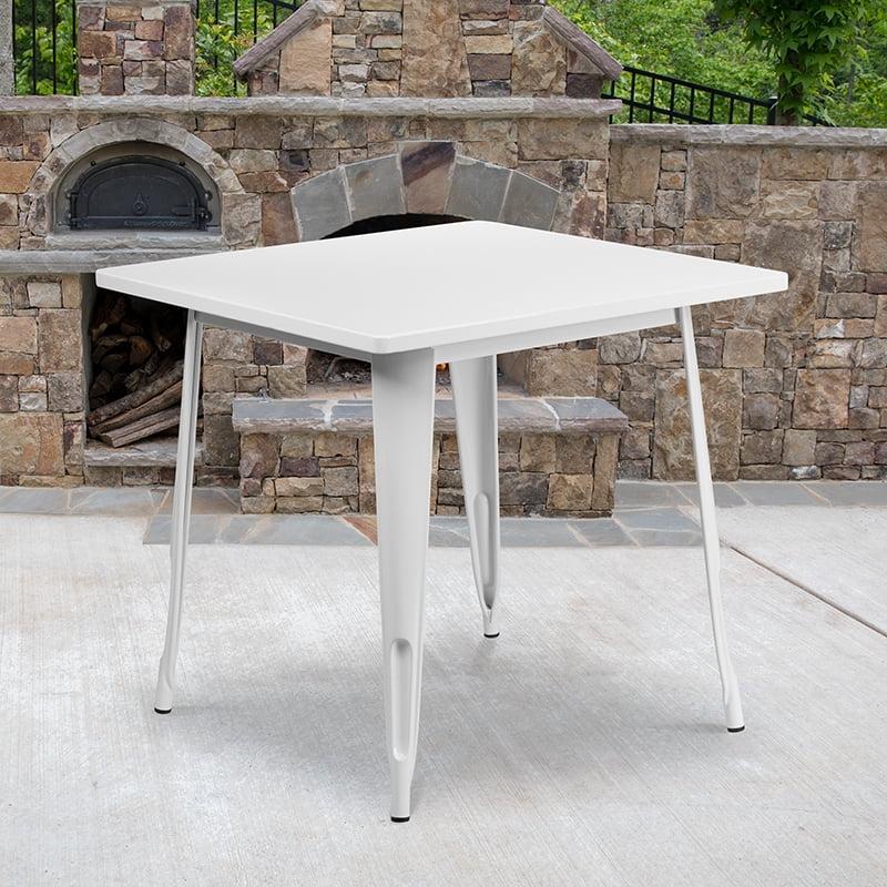 Chic White 31.5" Square Metal Indoor-Outdoor Dining Table