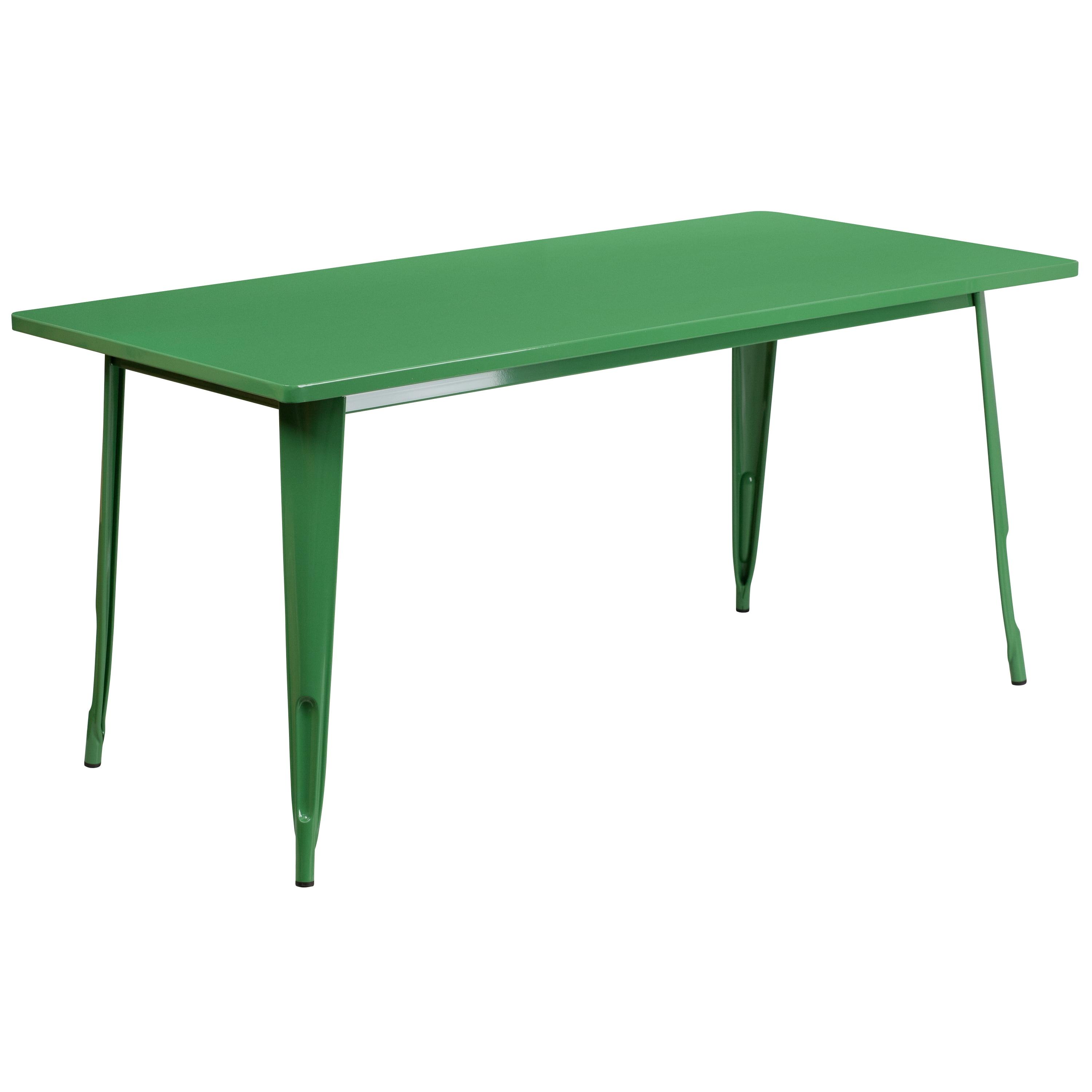 Green Rectangular Metal Dining Table with Industrial Chic Design