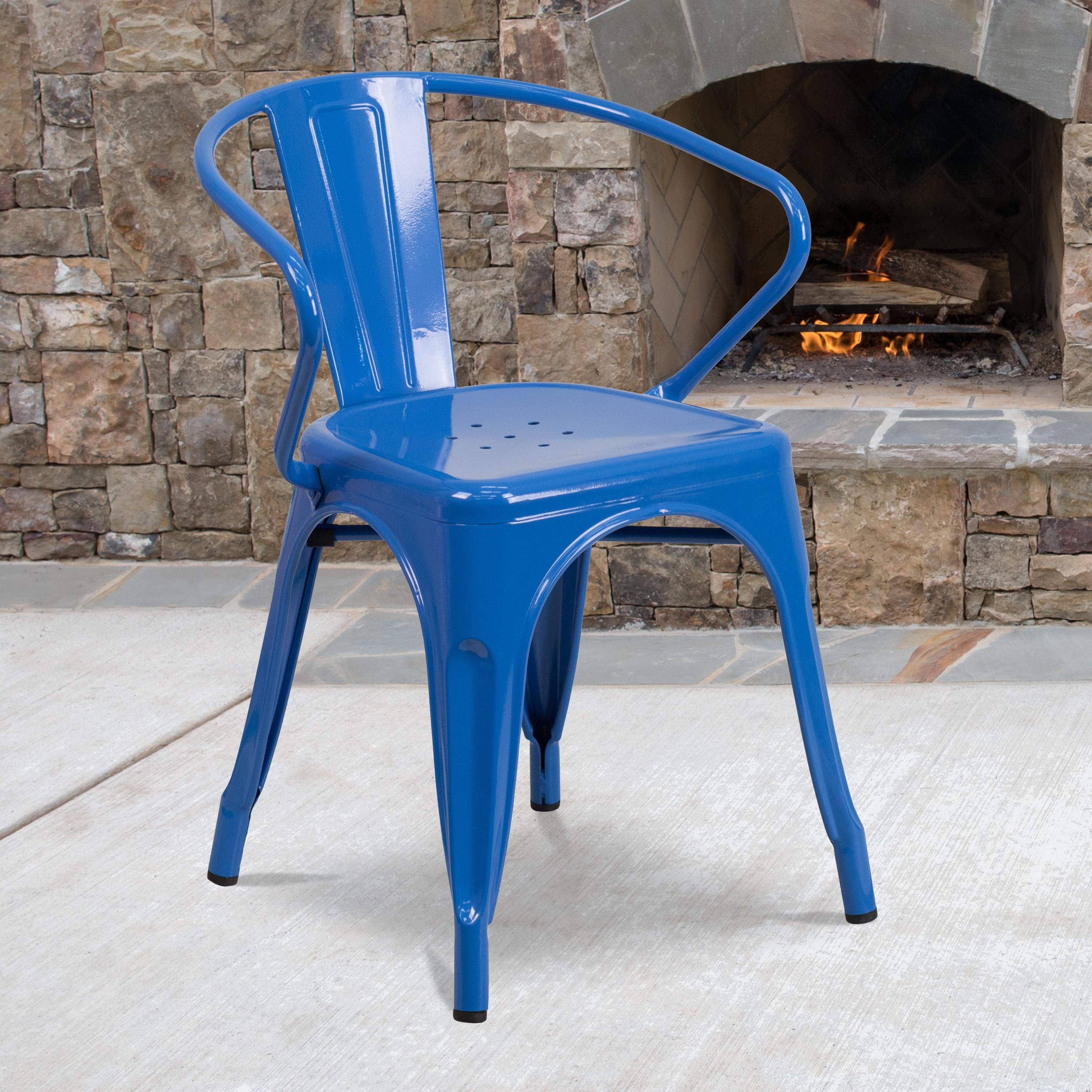 Vibrant Blue Stackable Metal Indoor-Outdoor Dining Chair