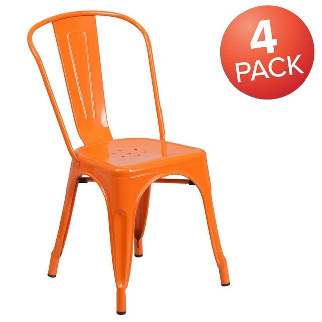 Flash Furniture Hucheson Metal Indoor-Outdoor Stackable Chair - Restaurant Chair - Bistro Chair (Set of 4)