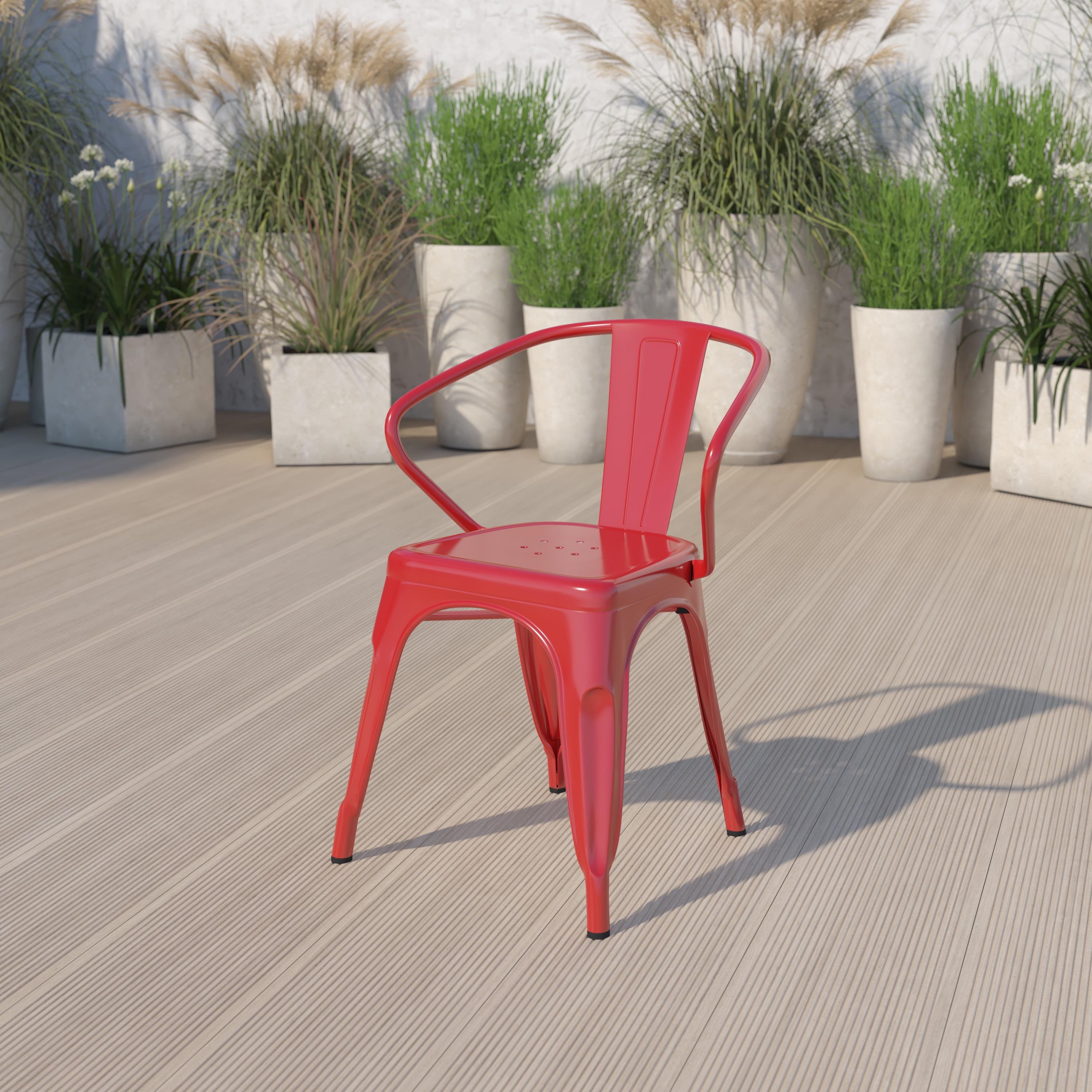 Vibrant Red Galvanized Steel Stackable Indoor-Outdoor Dining Chair