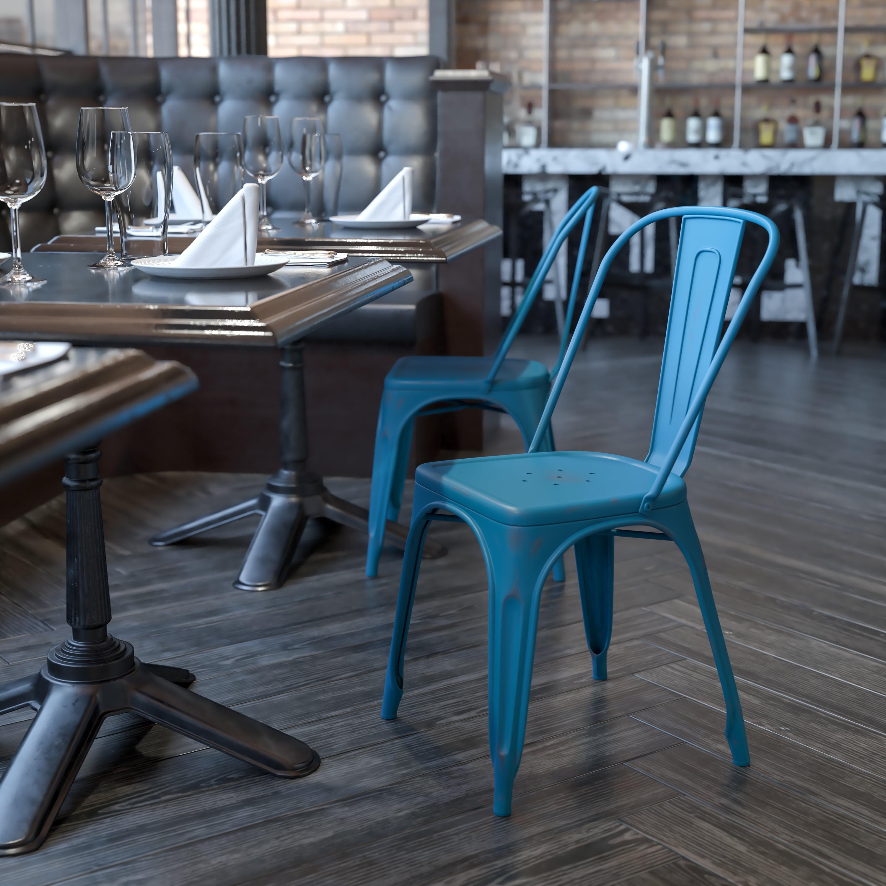 Antique Blue Metal Indoor-Outdoor Stackable Side Chair