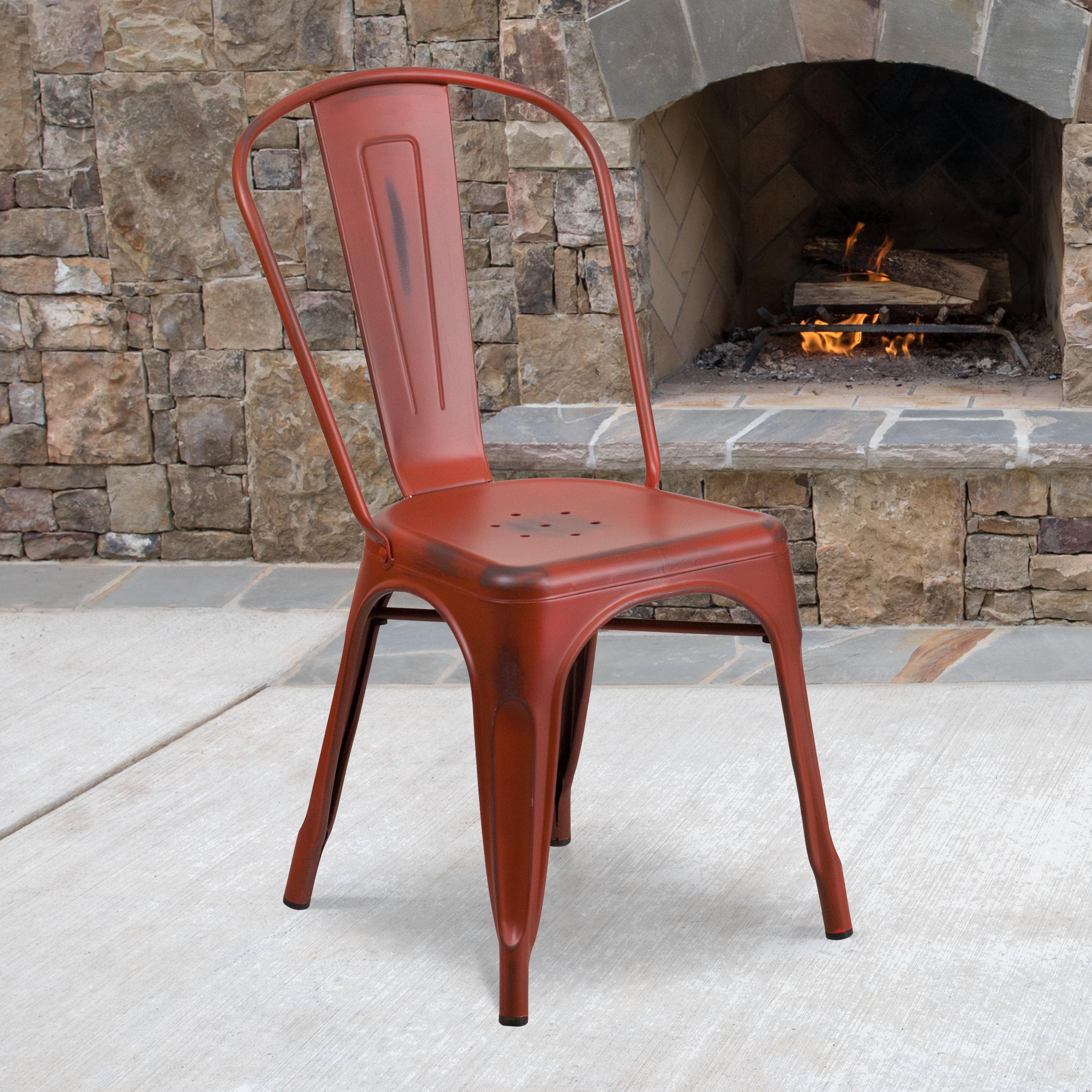 Flash Furniture Commercial Grade Distressed Kelly Red Metal Indoor-Outdoor Stackable Chair