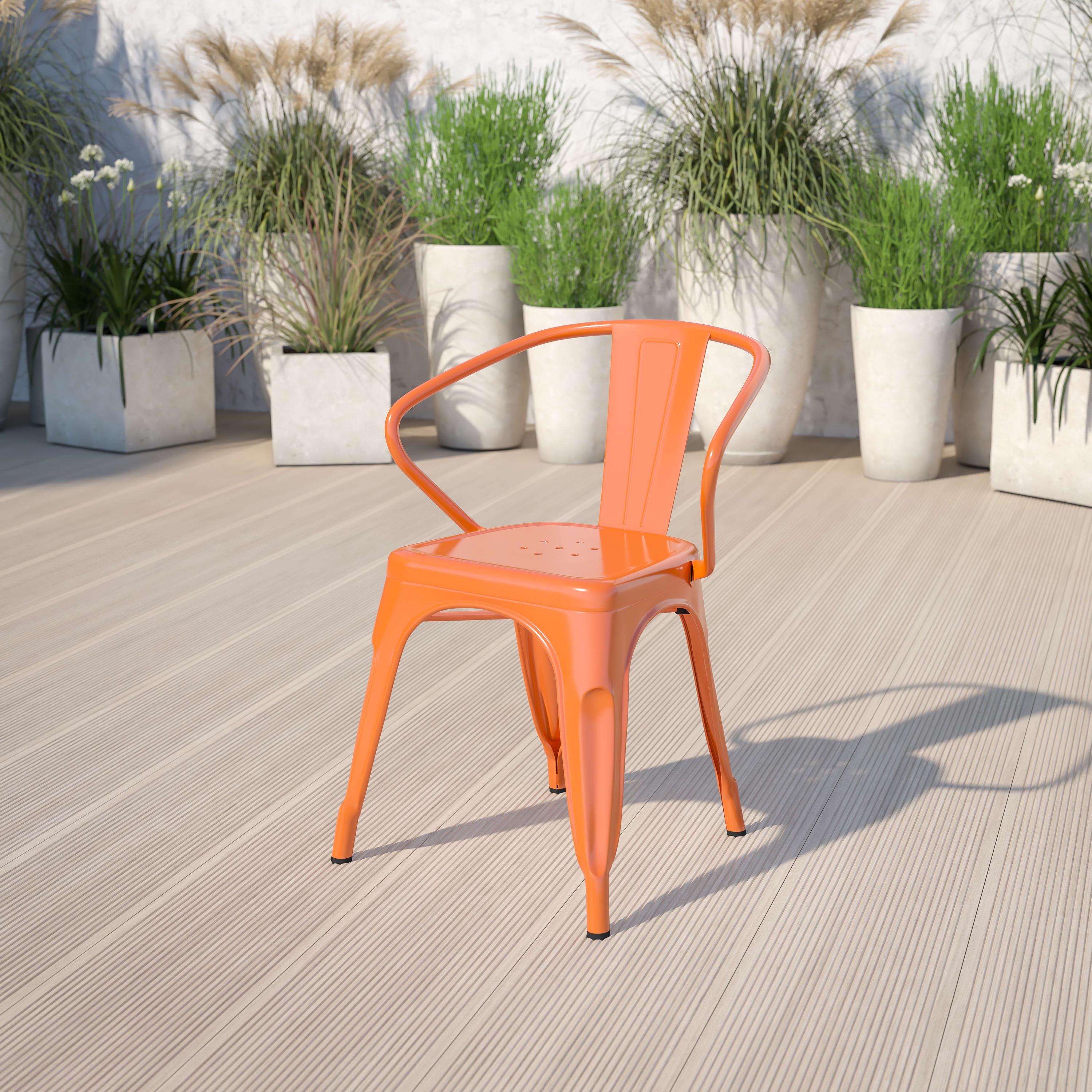 Vibrant Orange Steel Slat-Back Indoor-Outdoor Dining Chair