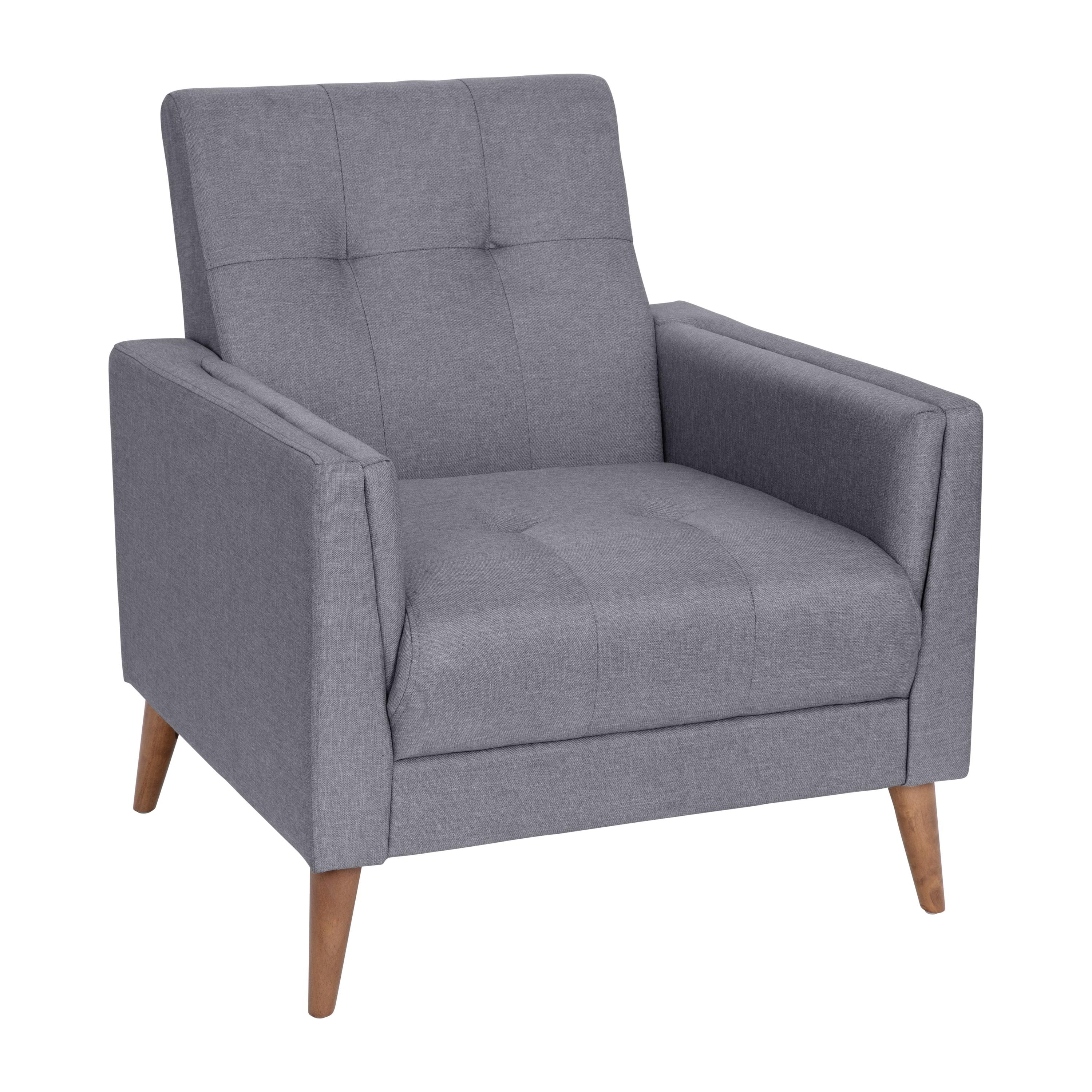 Slate Gray Tufted Mid-Century Modern Armchair with Wooden Legs