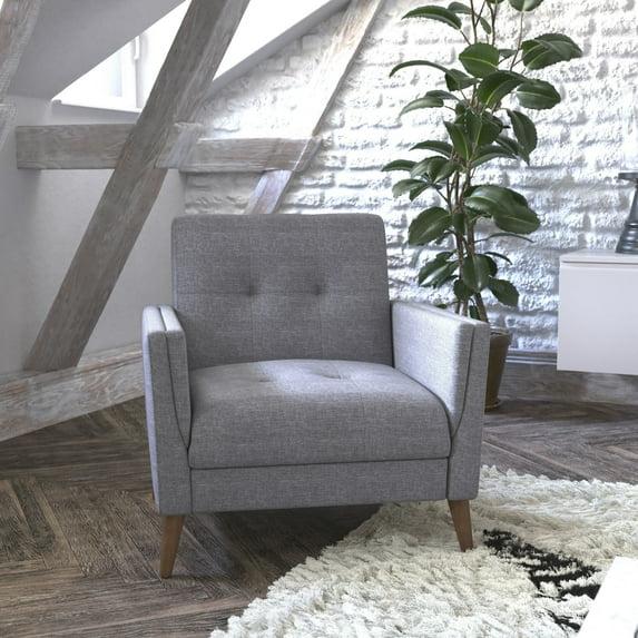 Flash Furniture Conrad Mid-Century Modern Commercial Grade Armchair with Tufted Faux Linen Upholstery & Solid Wood Legs in Slate Gray