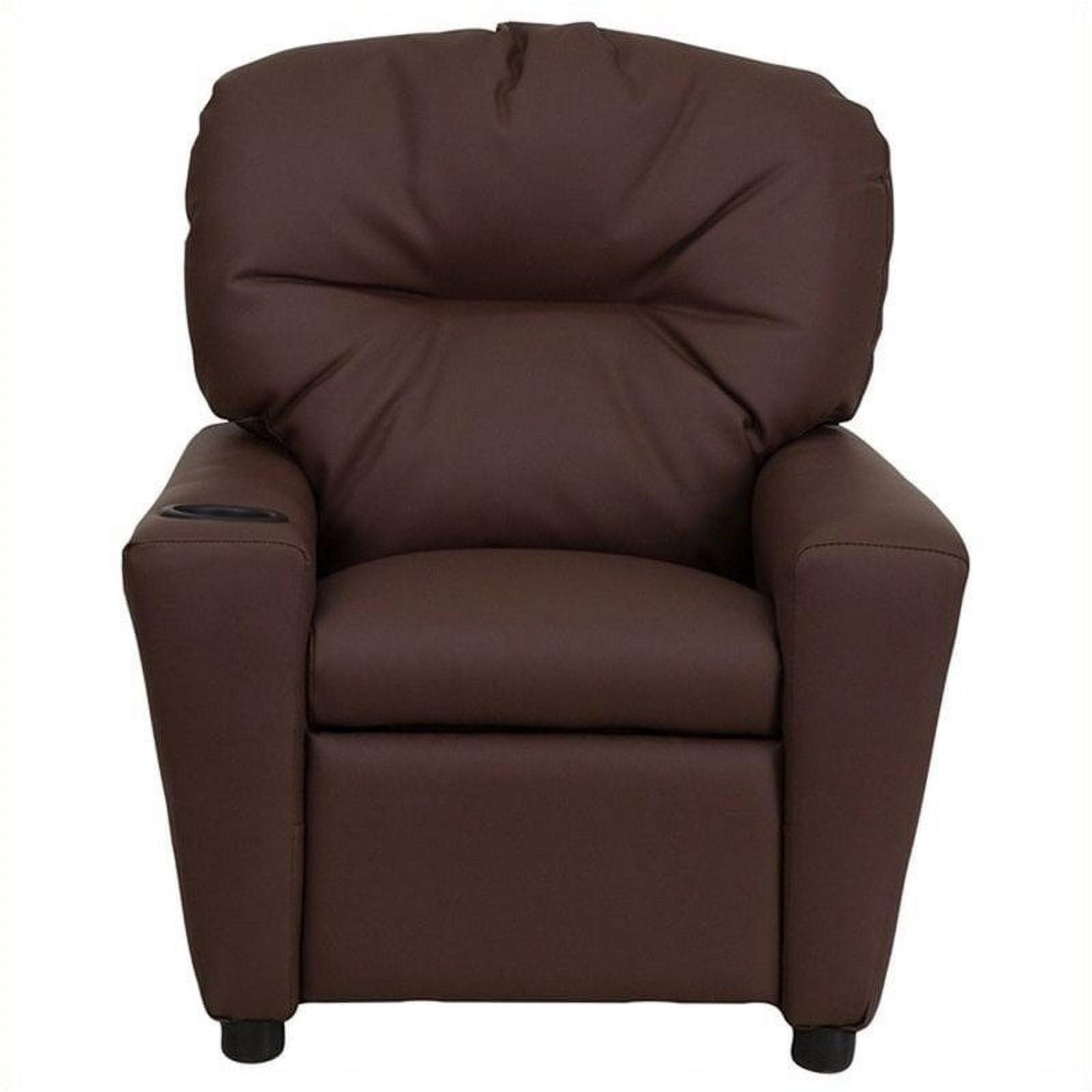 Cozy Brown LeatherSoft Kids Recliner with Built-in Cup Holder