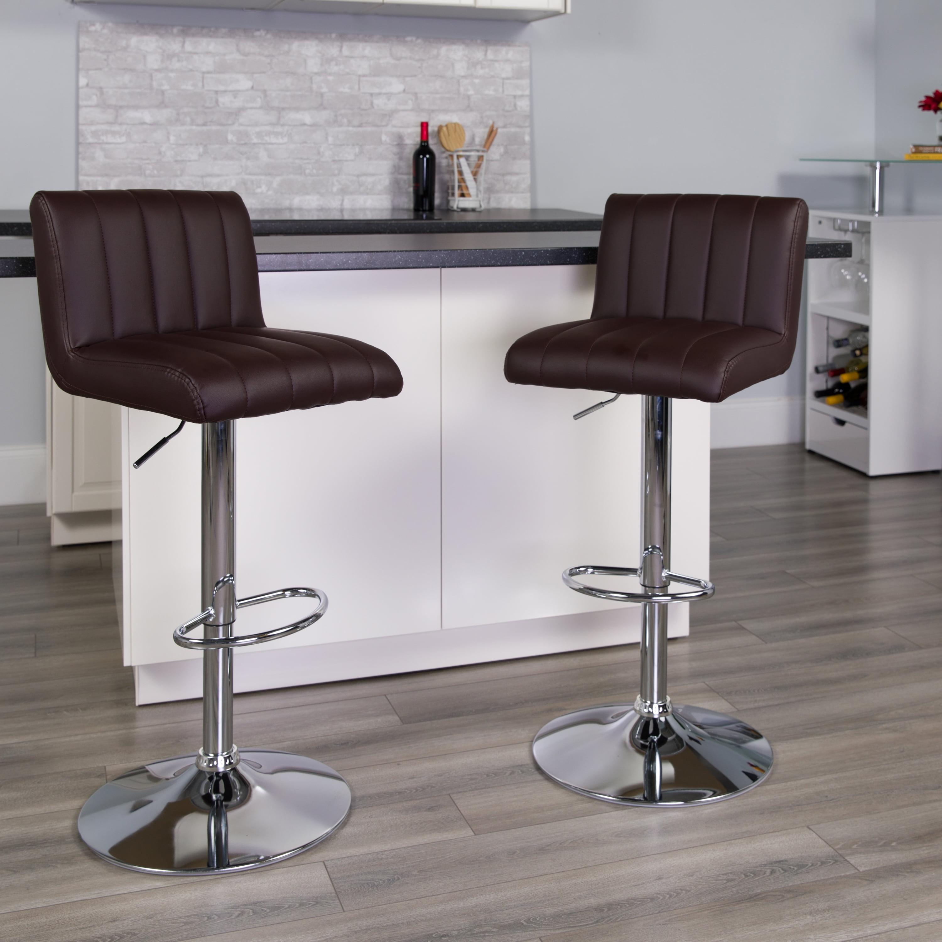 Elegant Brown Vinyl Adjustable Swivel Barstool with Chrome Base