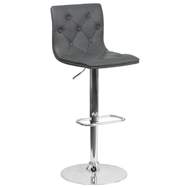 Flash Furniture Contemporary Button Tufted Gray Vinyl Adjustable Height Barstool with Chrome Base