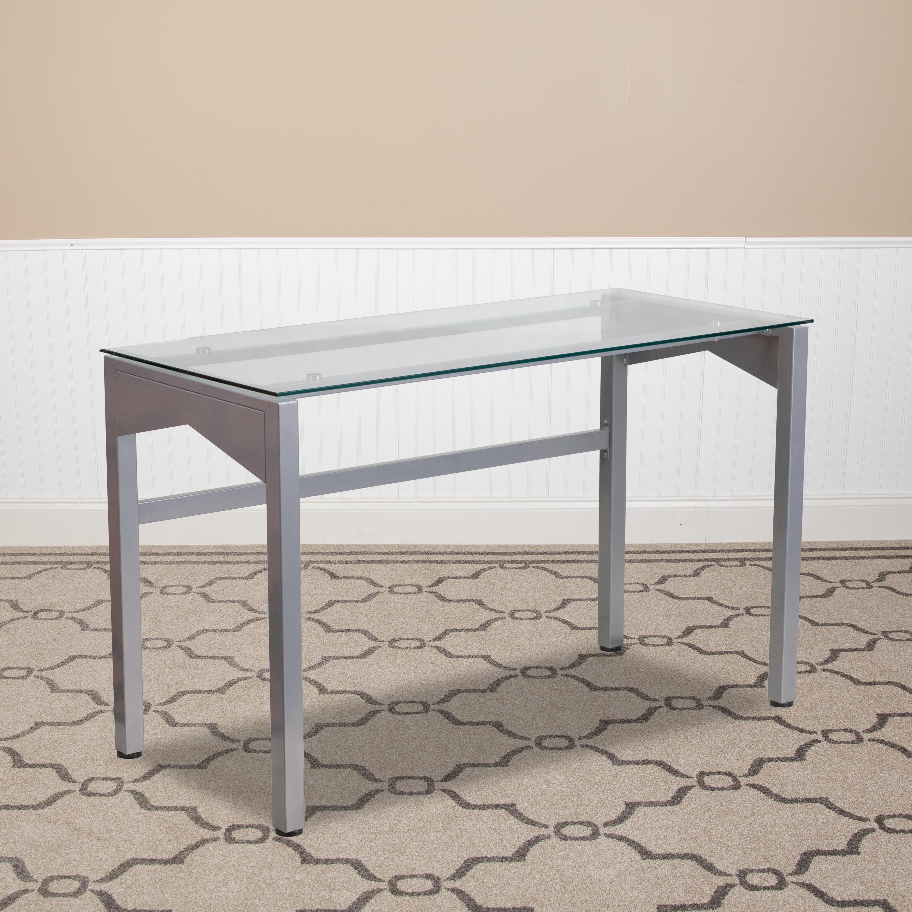 Flash Furniture Contemporary Clear Tempered Glass Desk with Geometric Sides