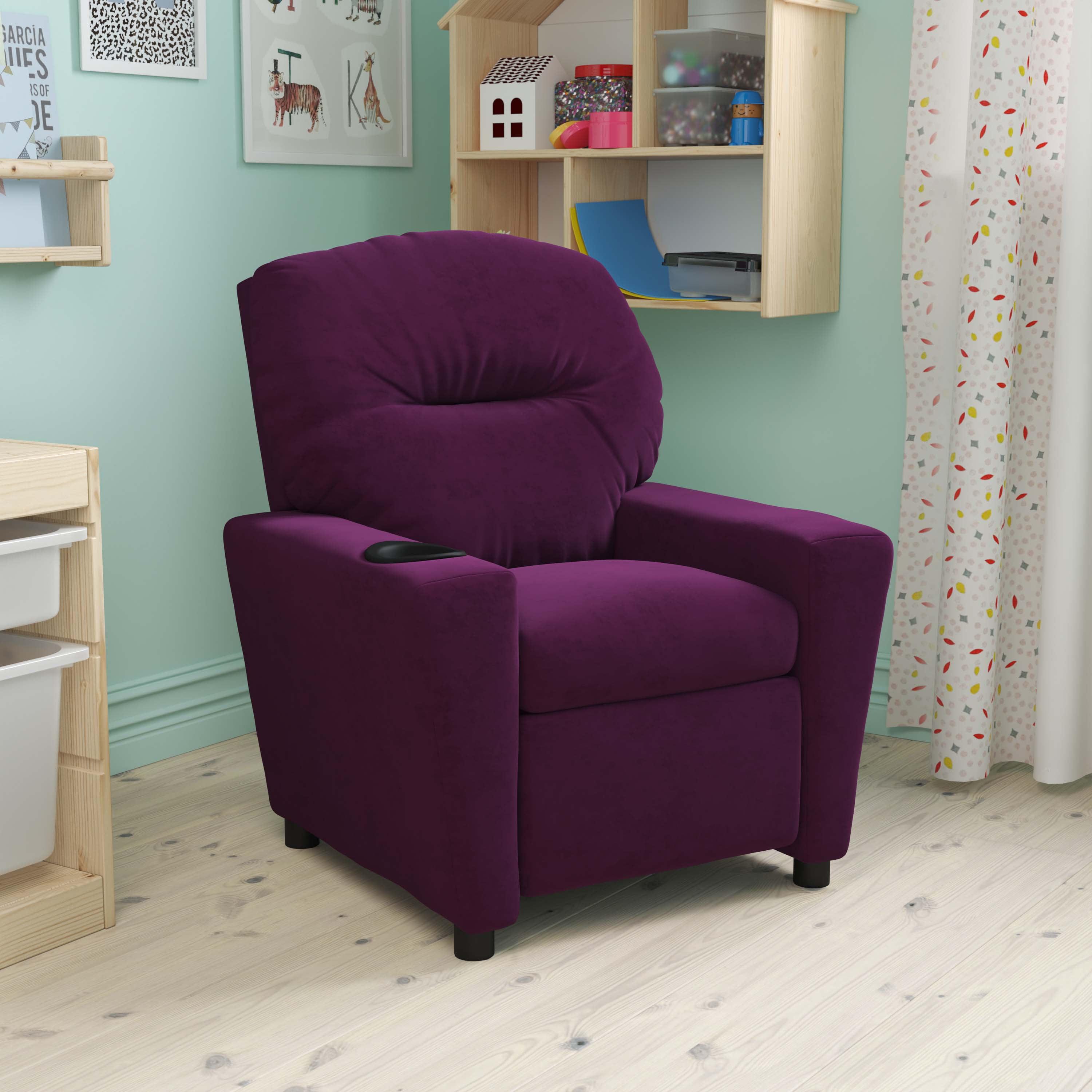 Lilac Dreams Purple Microfiber Kids Recliner with Cup Holder