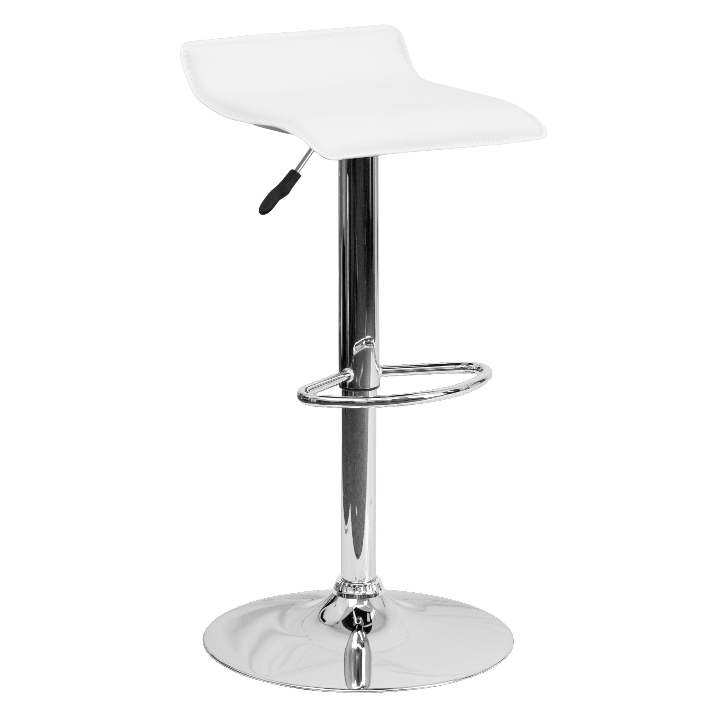 White Vinyl Adjustable Height Swivel Barstool with Chrome Base