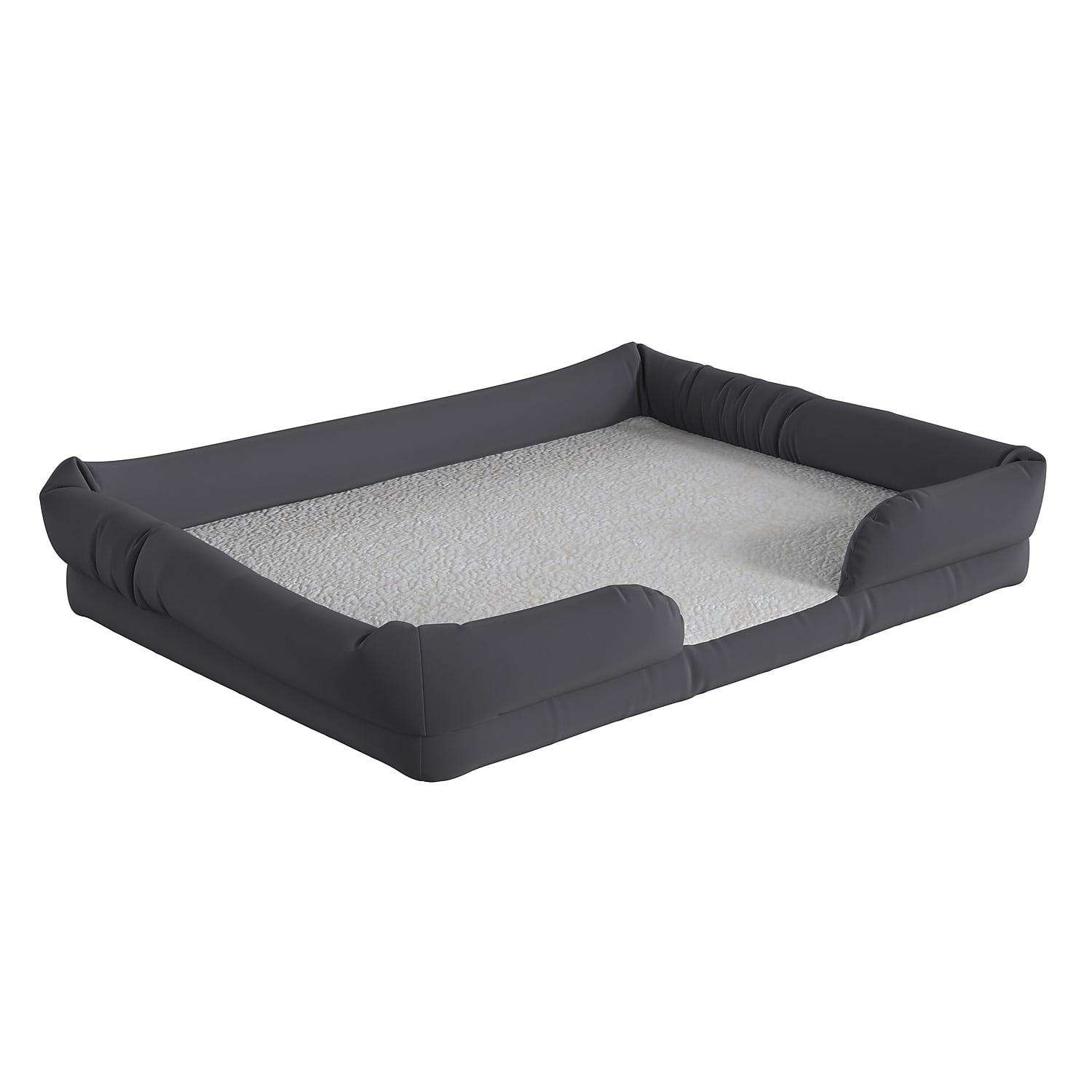 Large Gray Orthopedic Memory Foam Pet Bed with Bolster