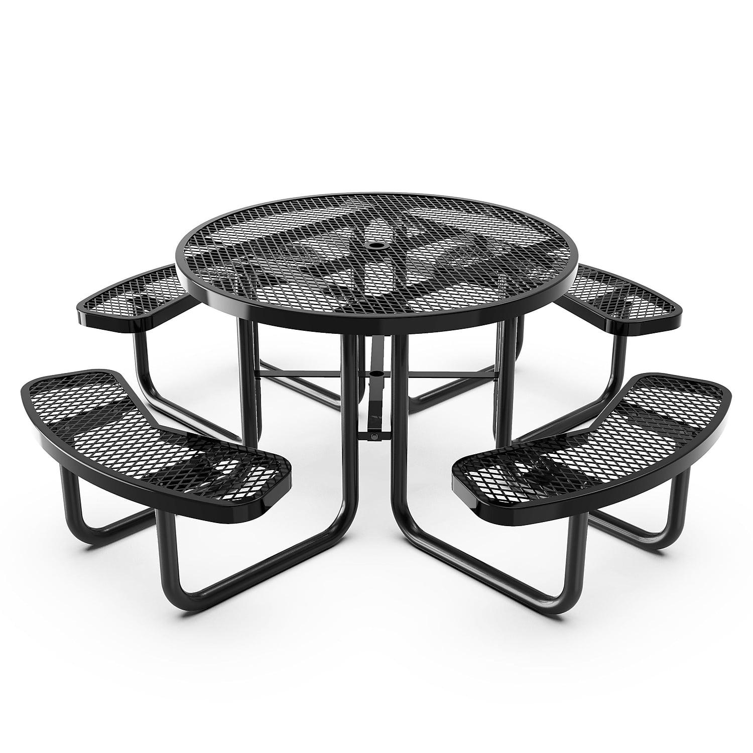 Black Metal Round Outdoor Picnic Table with Mesh Seats