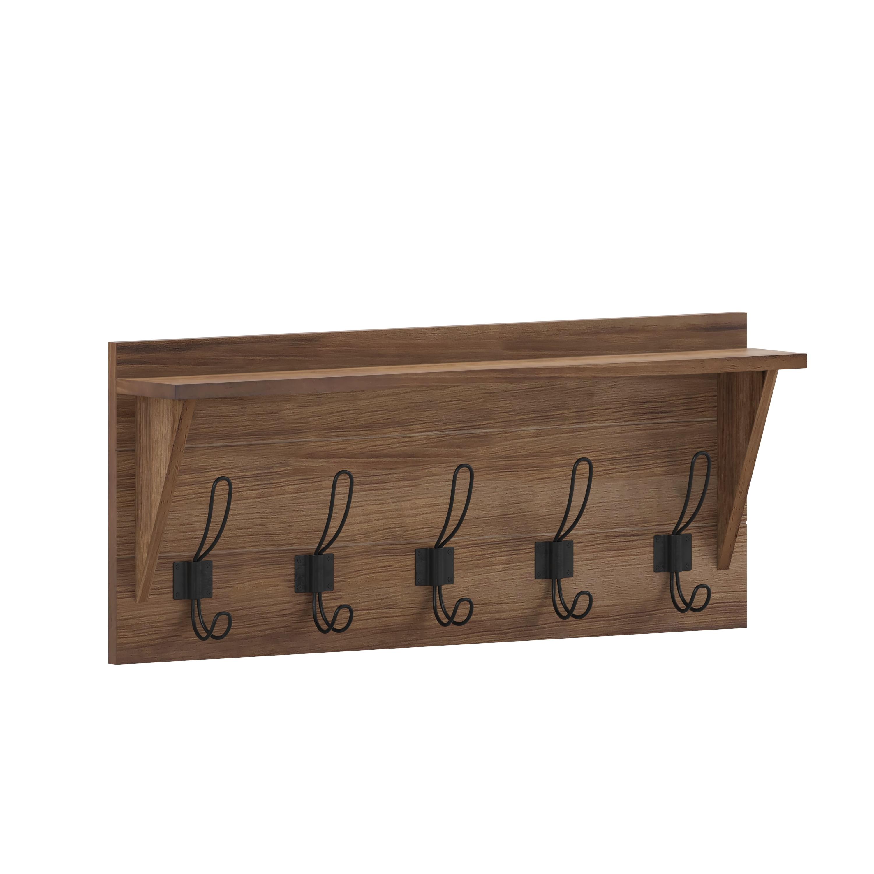 Rustic Brown 24-Inch Pine Wood Wall Mounted Storage Rack