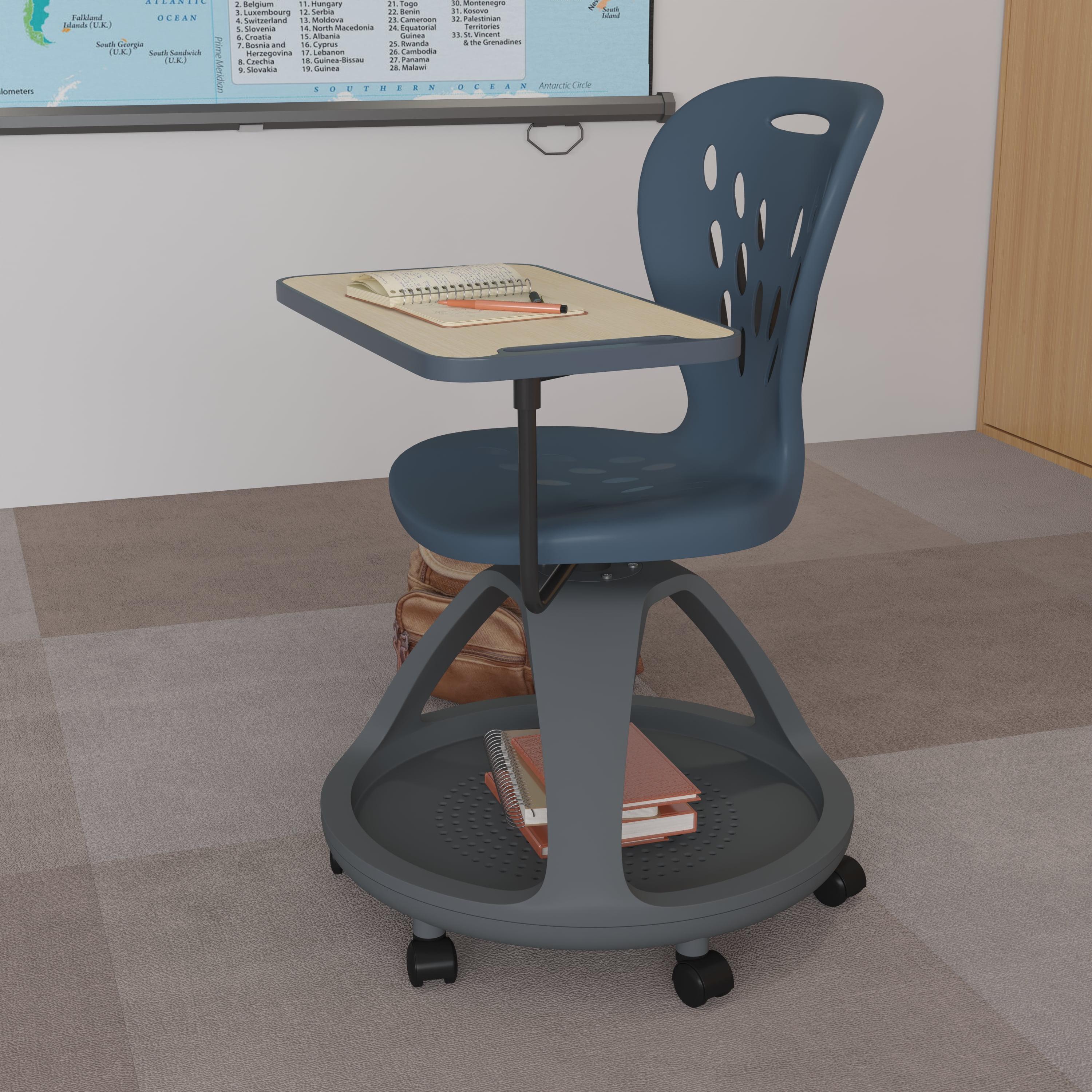 Flash Furniture Mobile Desk Chair with 360° Tablet Rotation and Storage Cubby