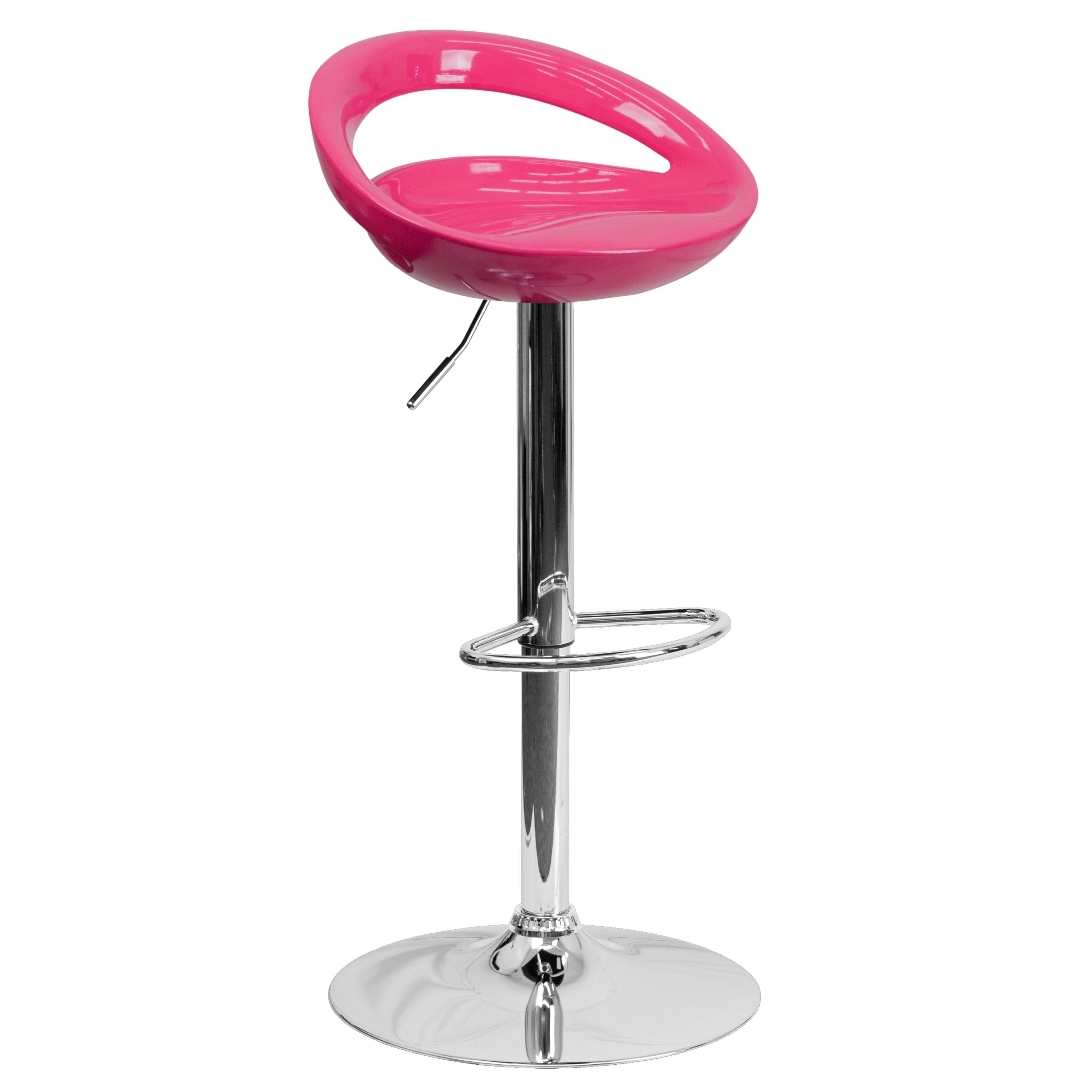 Adjustable Pink Metal Swivel Barstool with Cutout Back