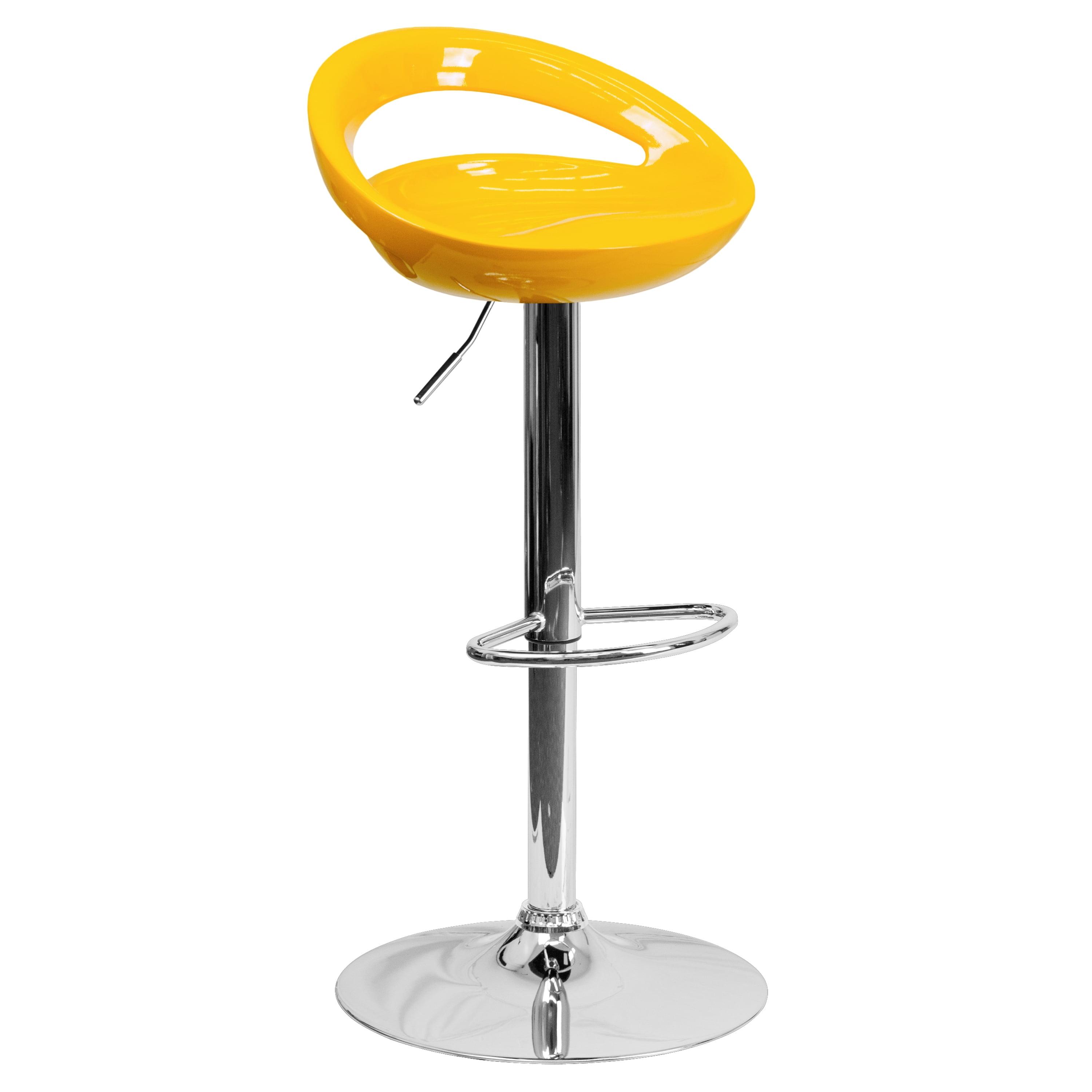 Contemporary Yellow Acrylic Adjustable Swivel Barstool with Chrome Base