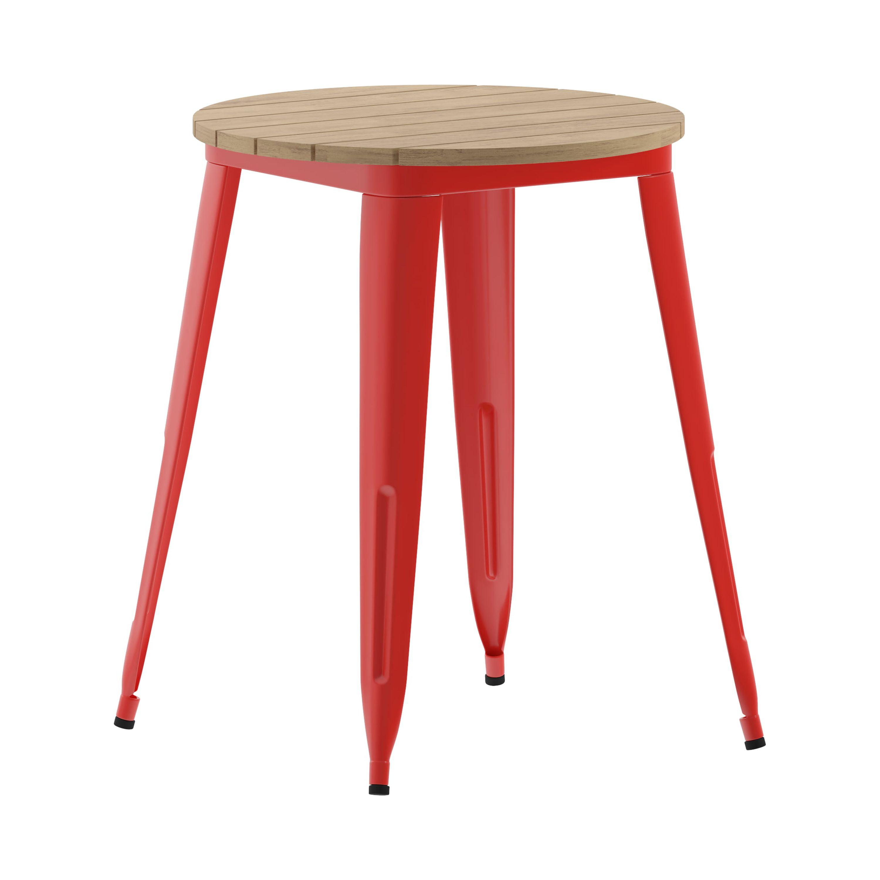 Flash Furniture Declan Commercial Grade Indoor/Outdoor Dining Table, 23.75" Round All Weather Brown Poly Resin Top with Red Steel Base