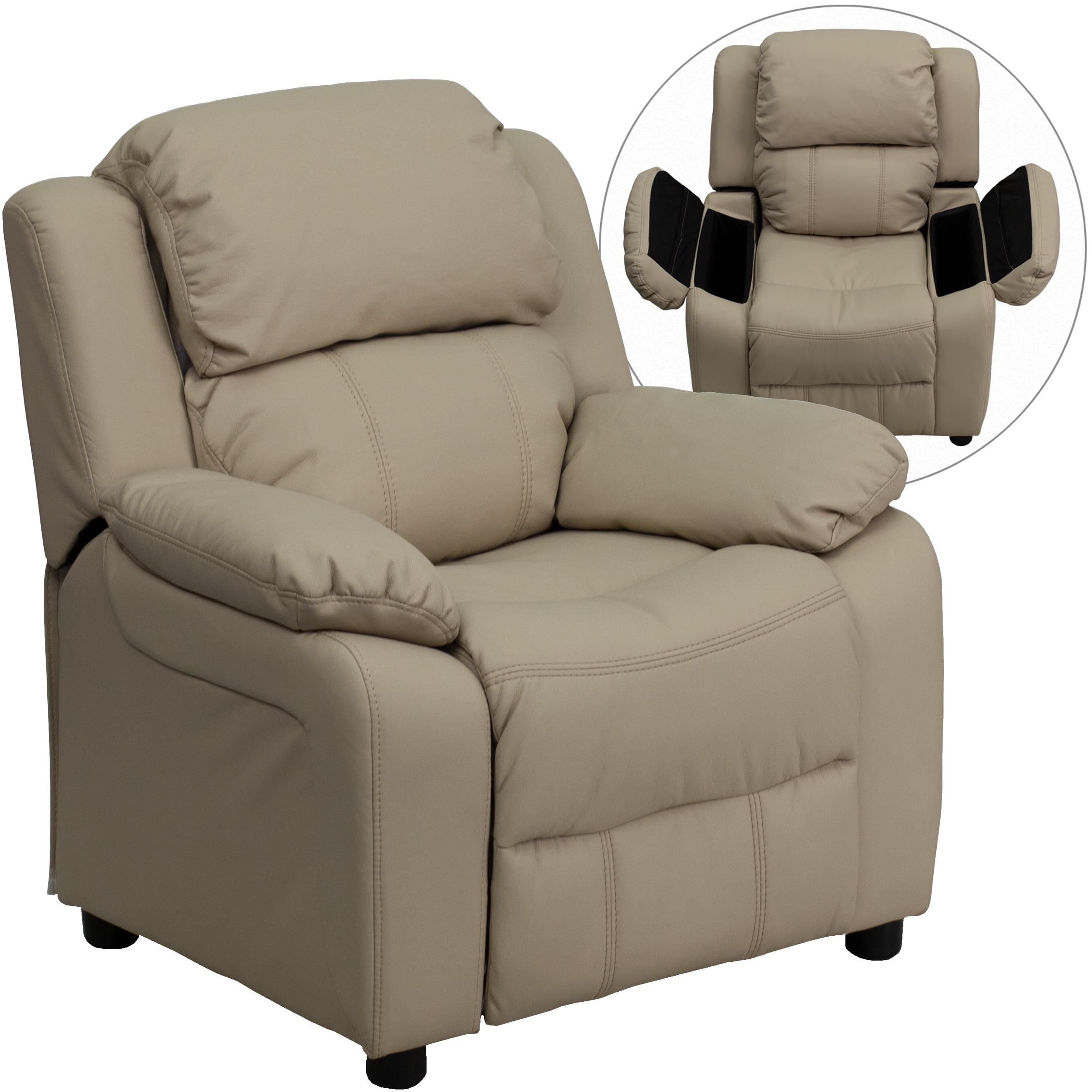 Comfy Spot Beige Microfiber Kids' Recliner with Cup Holder