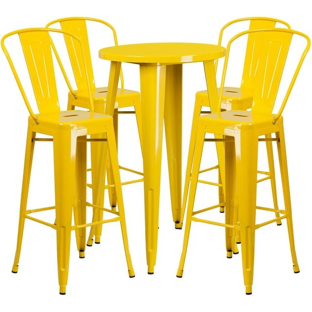 Flash Furniture Dexter Commercial Grade 24" Round Yellow Metal Indoor-Outdoor Bar Table Set with 4 Cafe Stools