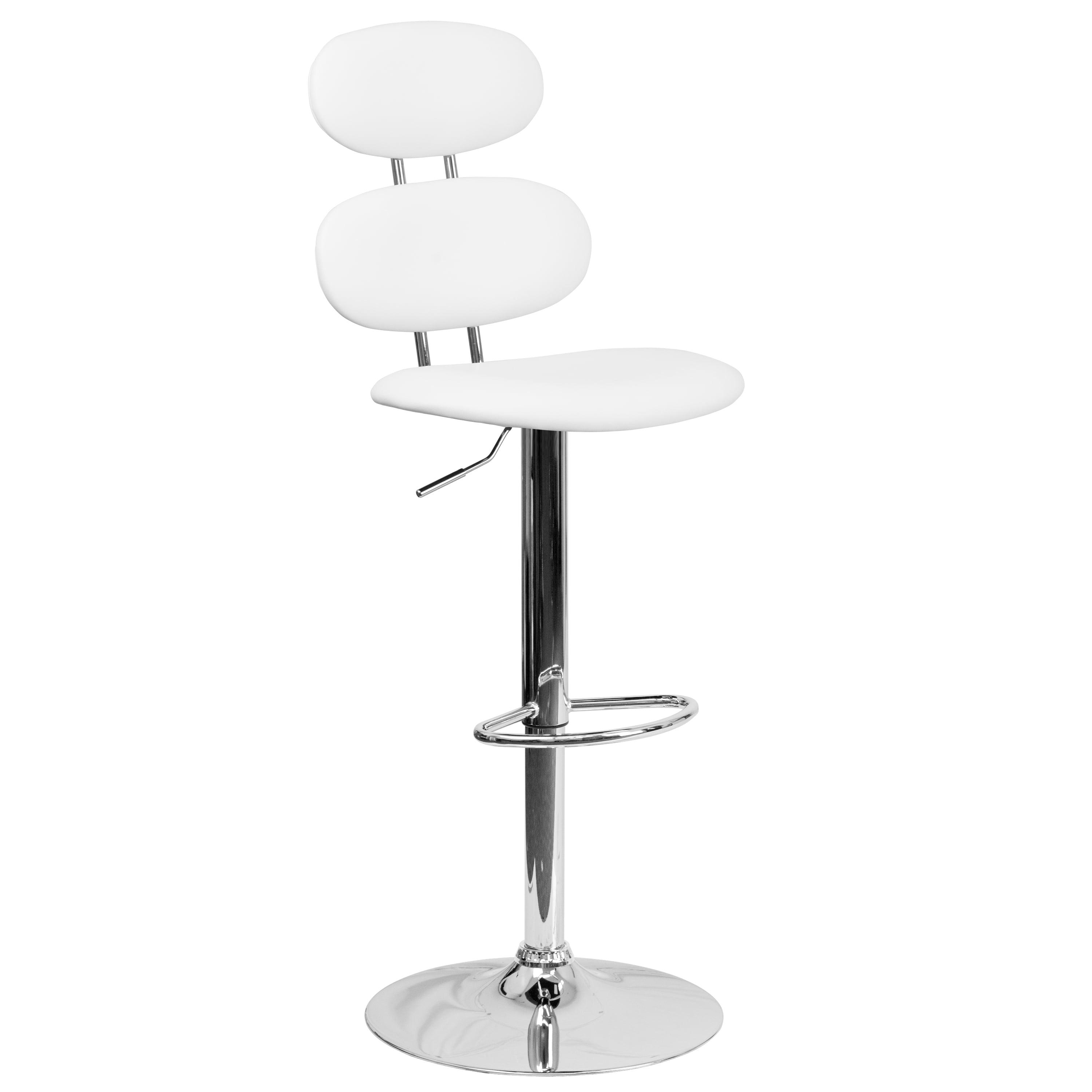 White Vinyl Adjustable Height Barstool with Chrome Base