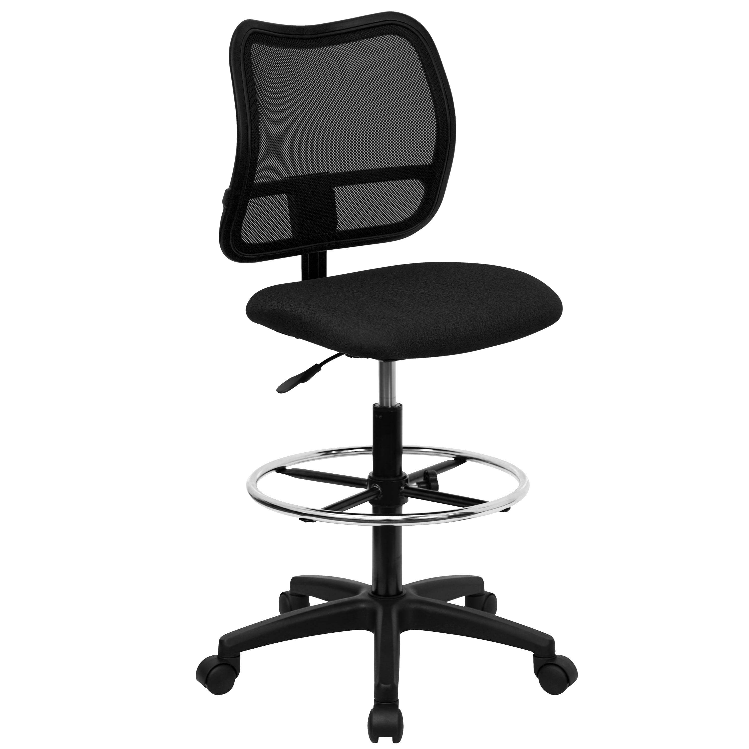 Black Mesh and Fabric Mid-Back Swivel Drafting Chair