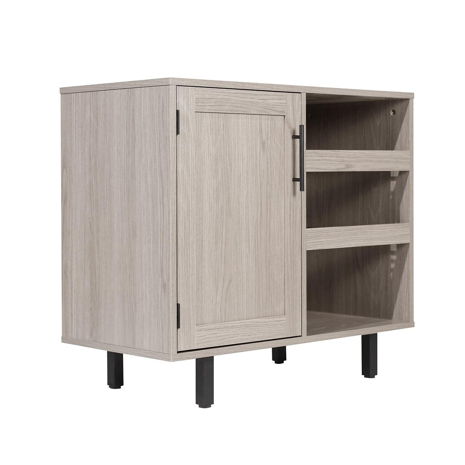 Gray Particleboard Bar Cabinet with Black Steel Legs