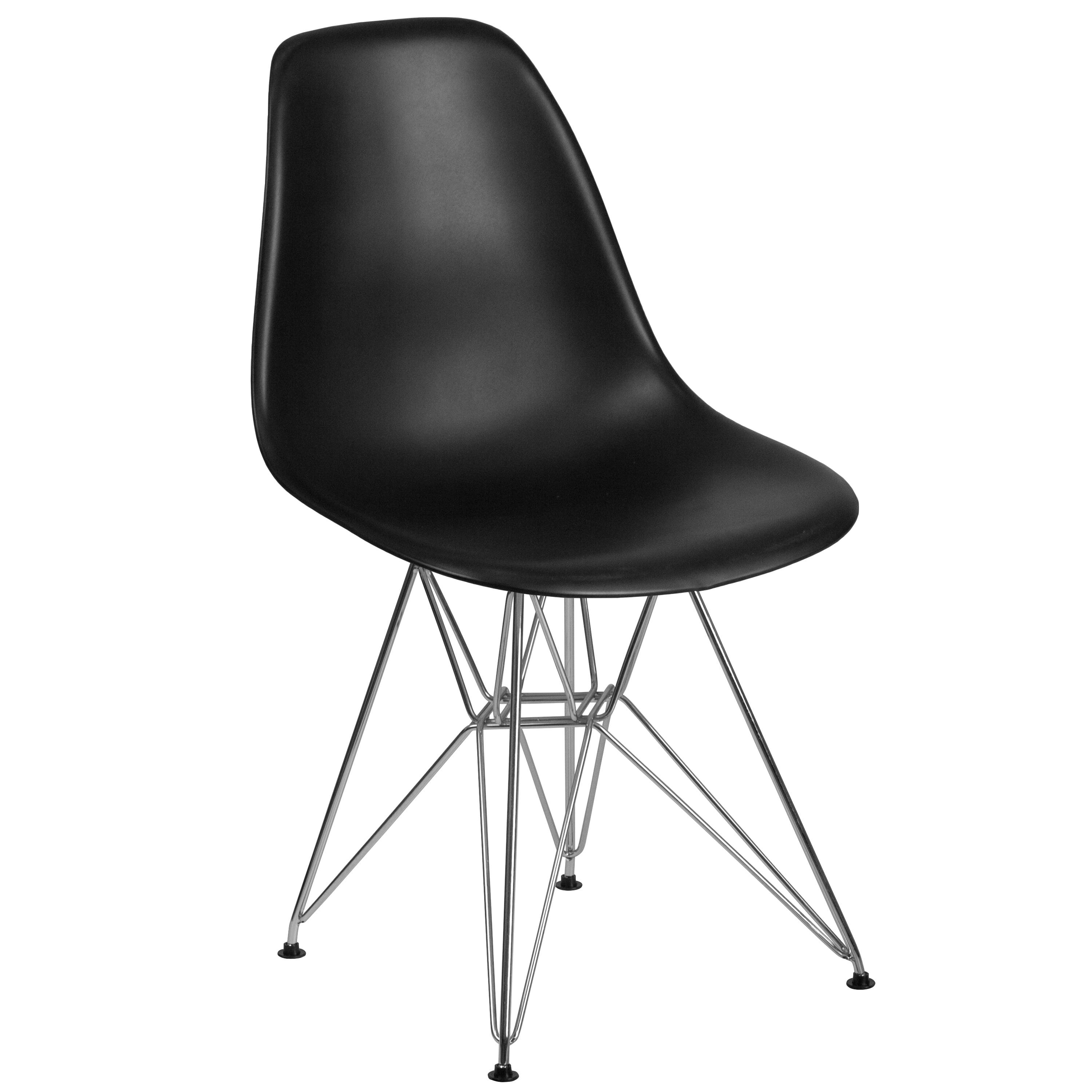 Modern Black Plastic Accent Chair with Chrome Geometric Base