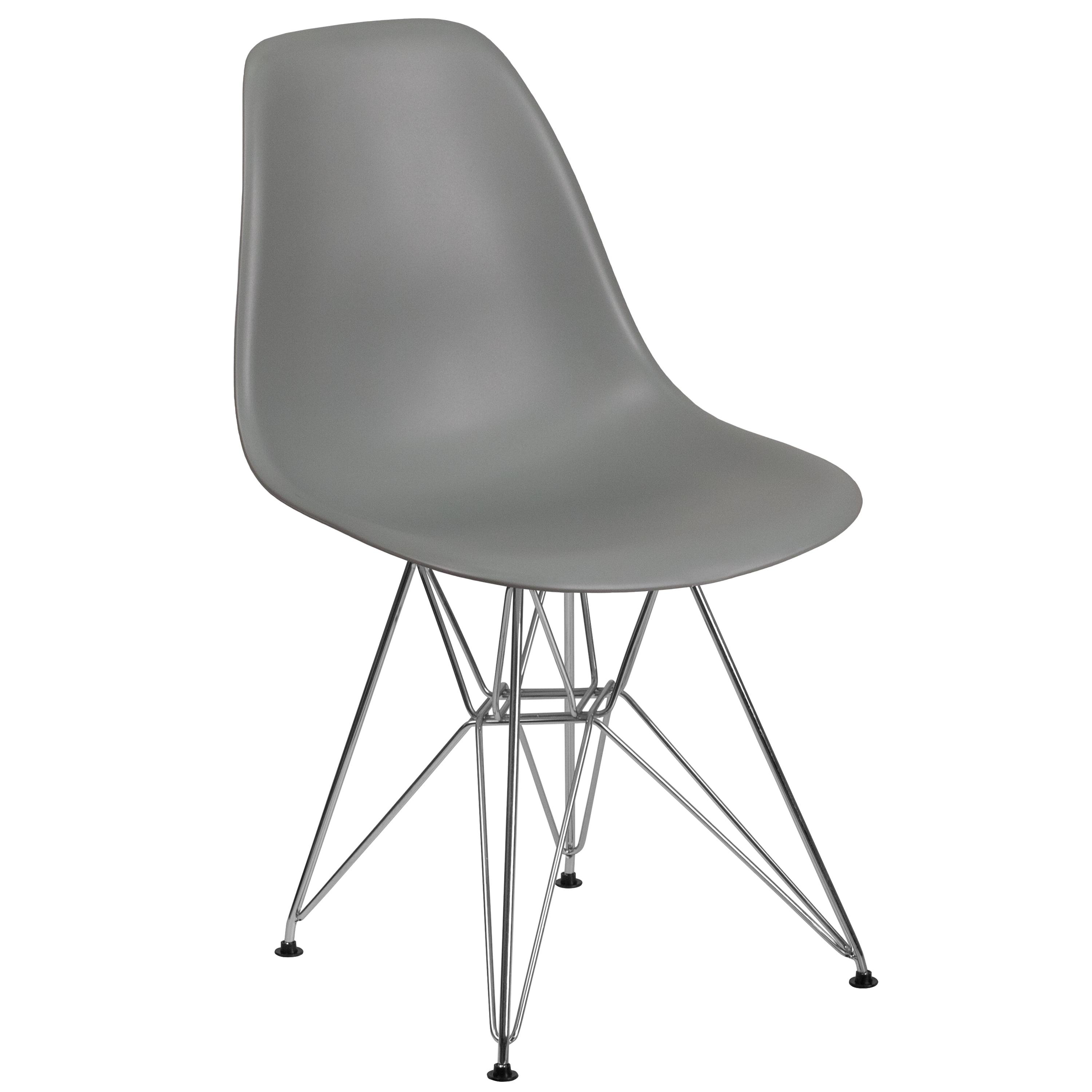 Moss Gray Modern Plastic Side Chair with Chrome Base