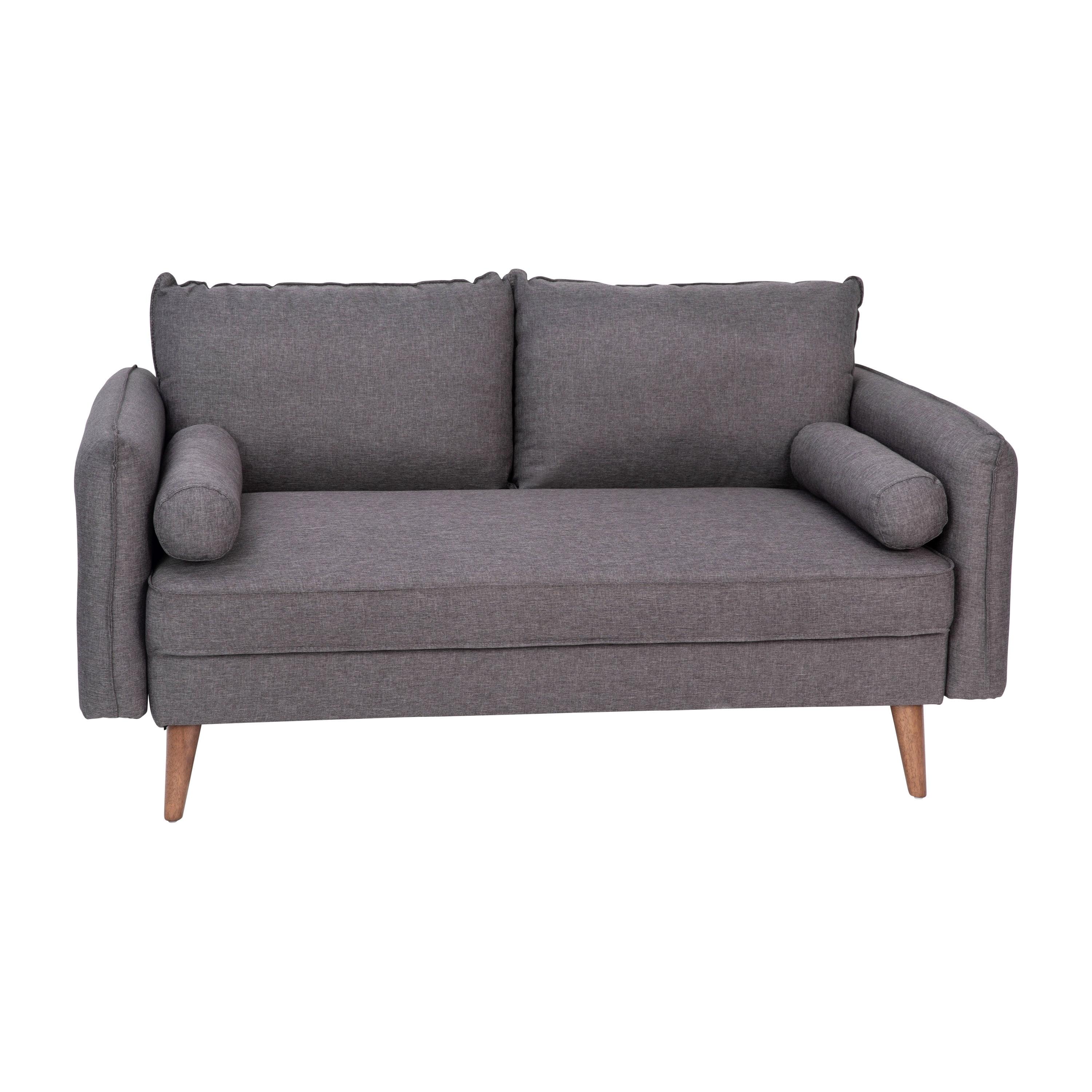 Evie Stone Gray Faux Linen Mid-Century Modern Loveseat