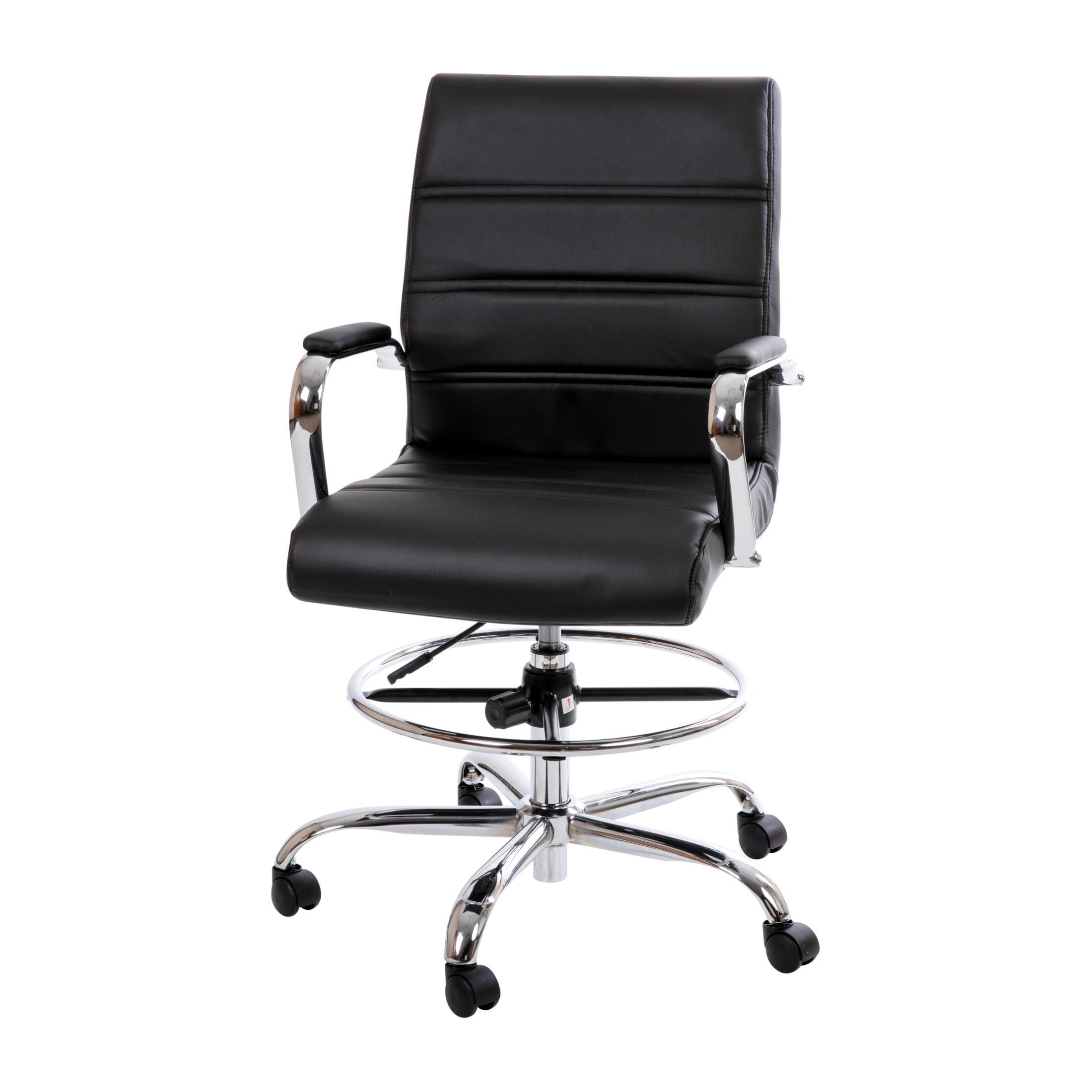 Flash Furniture Mid-Back LeatherSoft Drafting Chair with Adjustable Foot Ring and Chrome Base