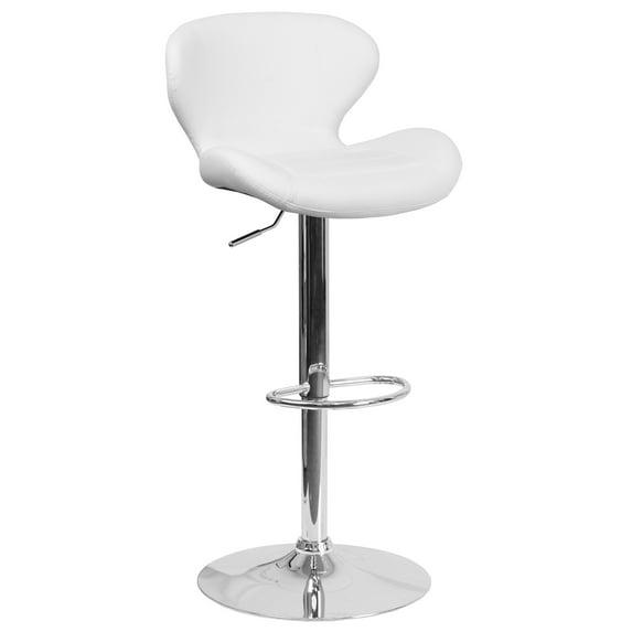 Flash Furniture Contemporary White Vinyl Adjustable Height Barstool with Curved Back and Chrome Base