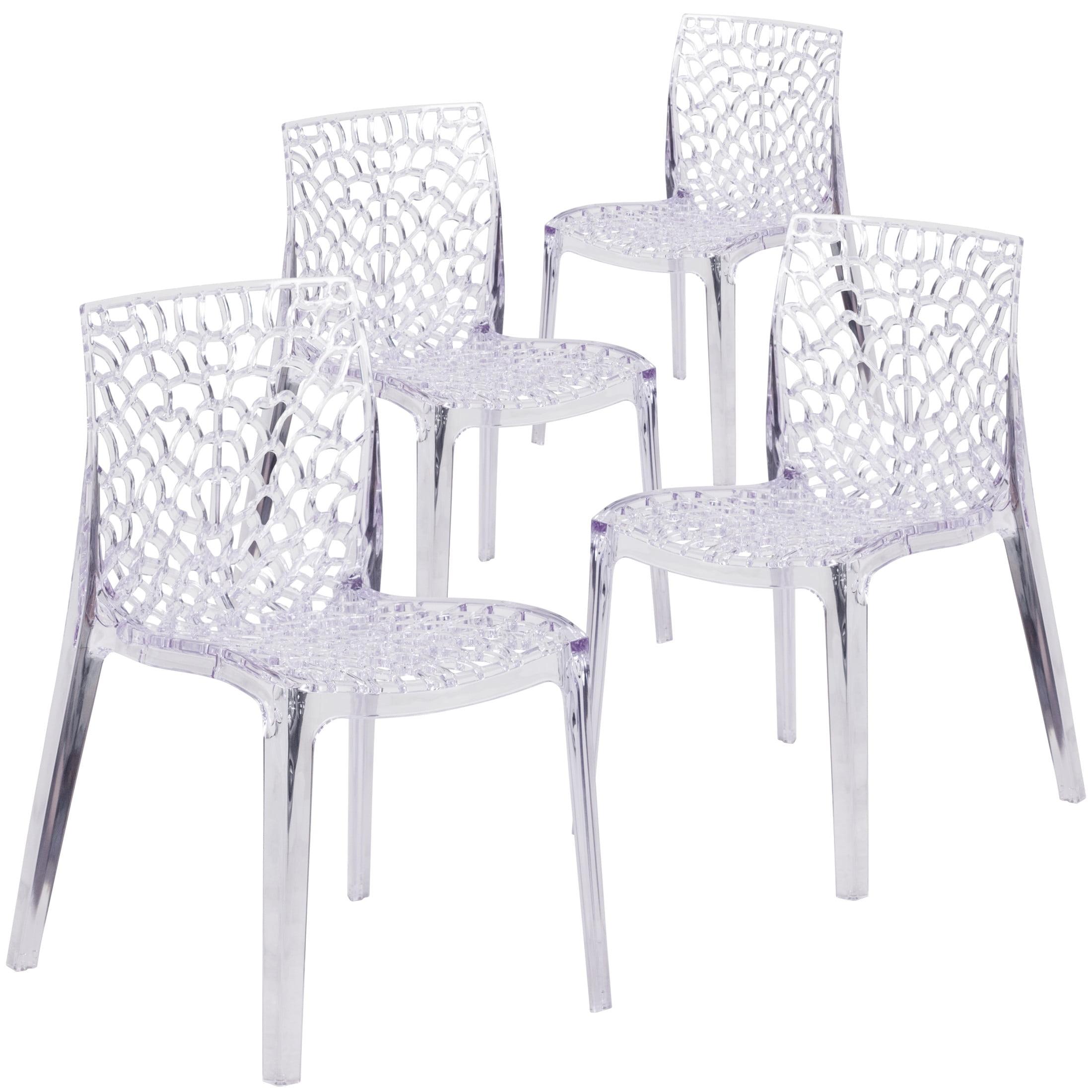 Amelia Transparent Stacking Side Chair with Artistic Pattern Design