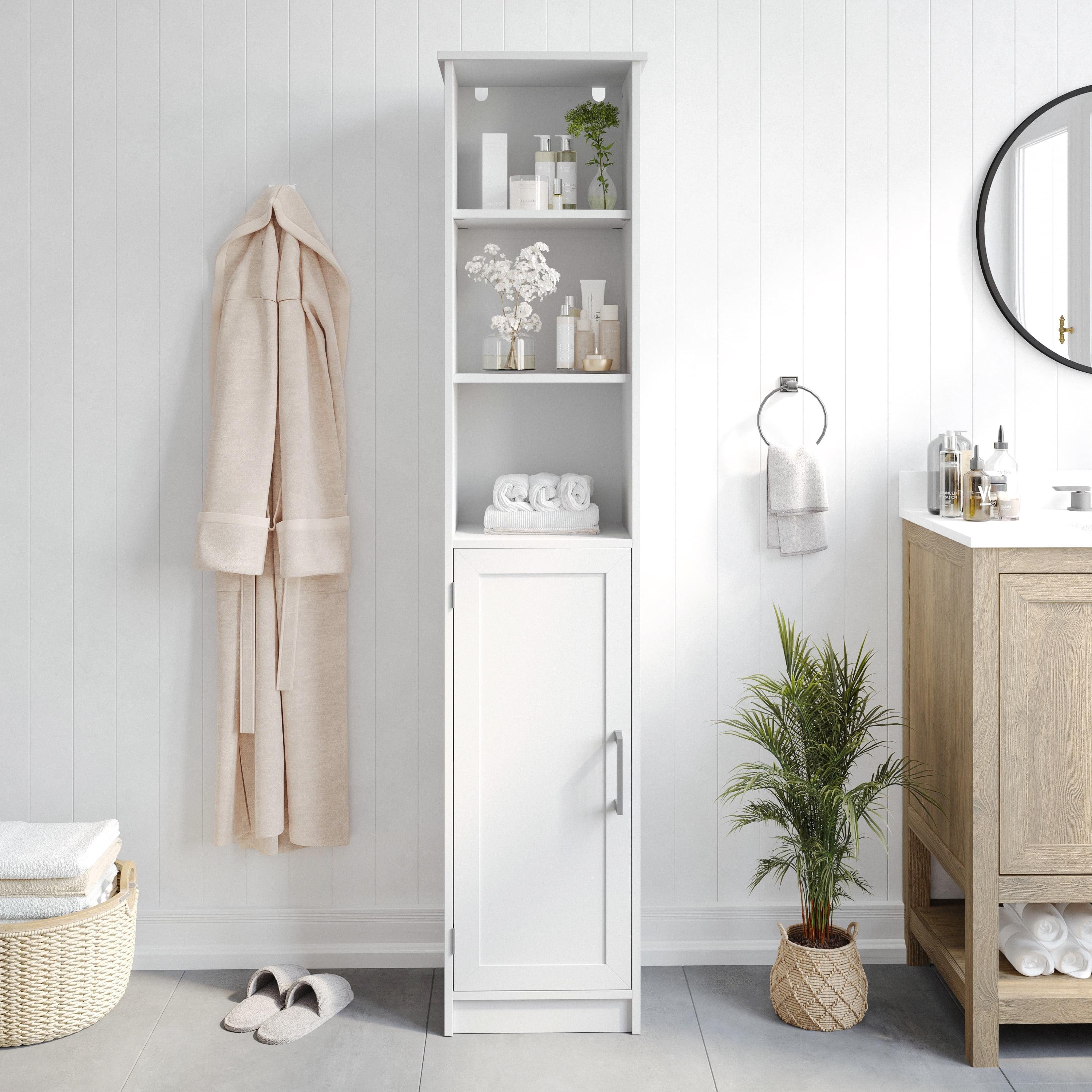 White Engineered Wood Cabinet with Adjustable Shelving