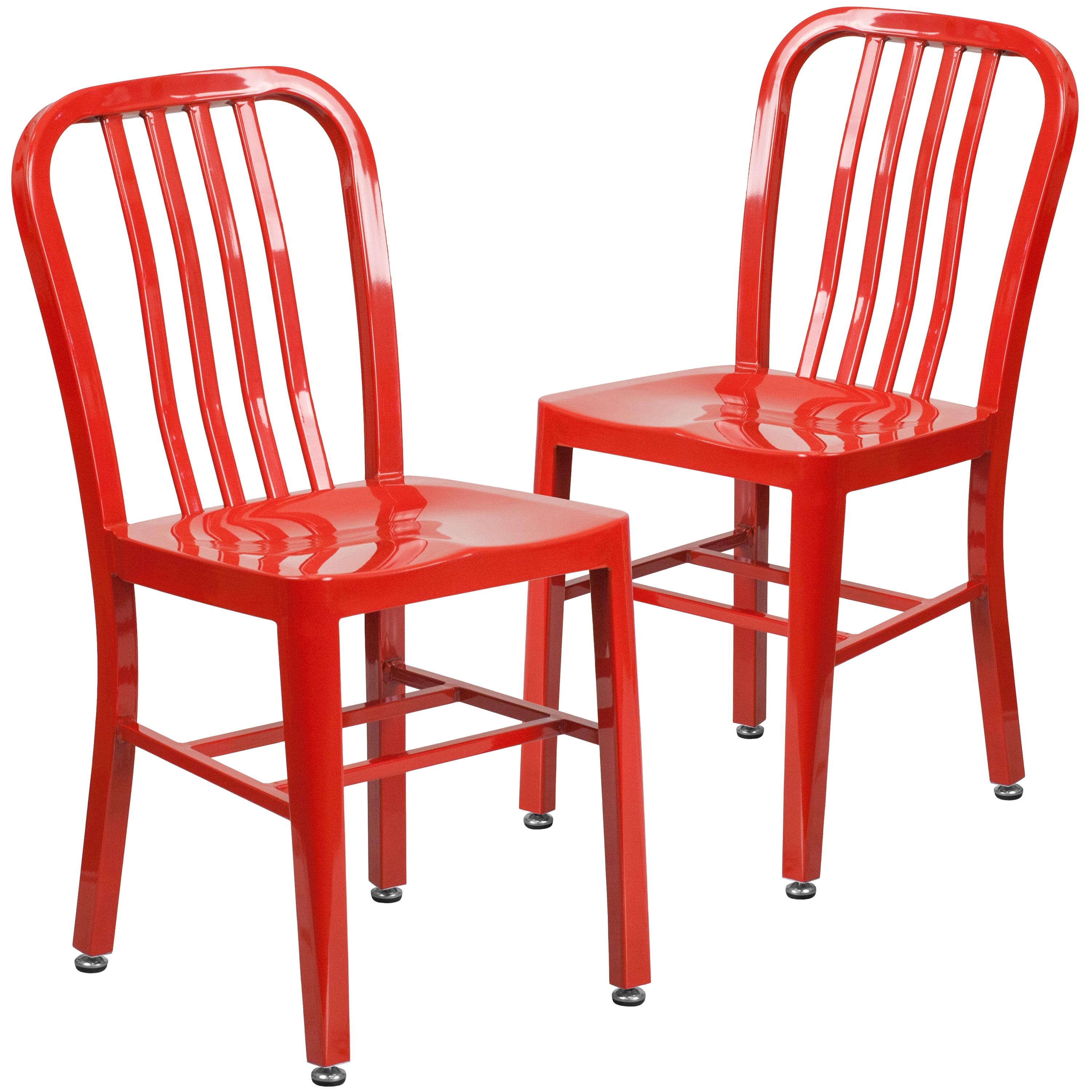 Glossy Red Metal Indoor-Outdoor Dining Chair Duo