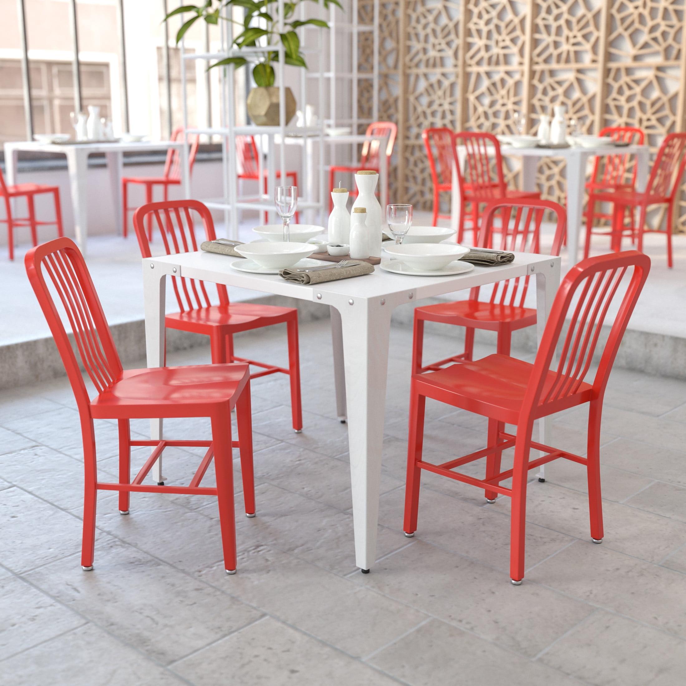 Flash Furniture Gael Indoor/Outdoor Commercial Grade Modern Metal Dining Chairs, Set of 2, Red