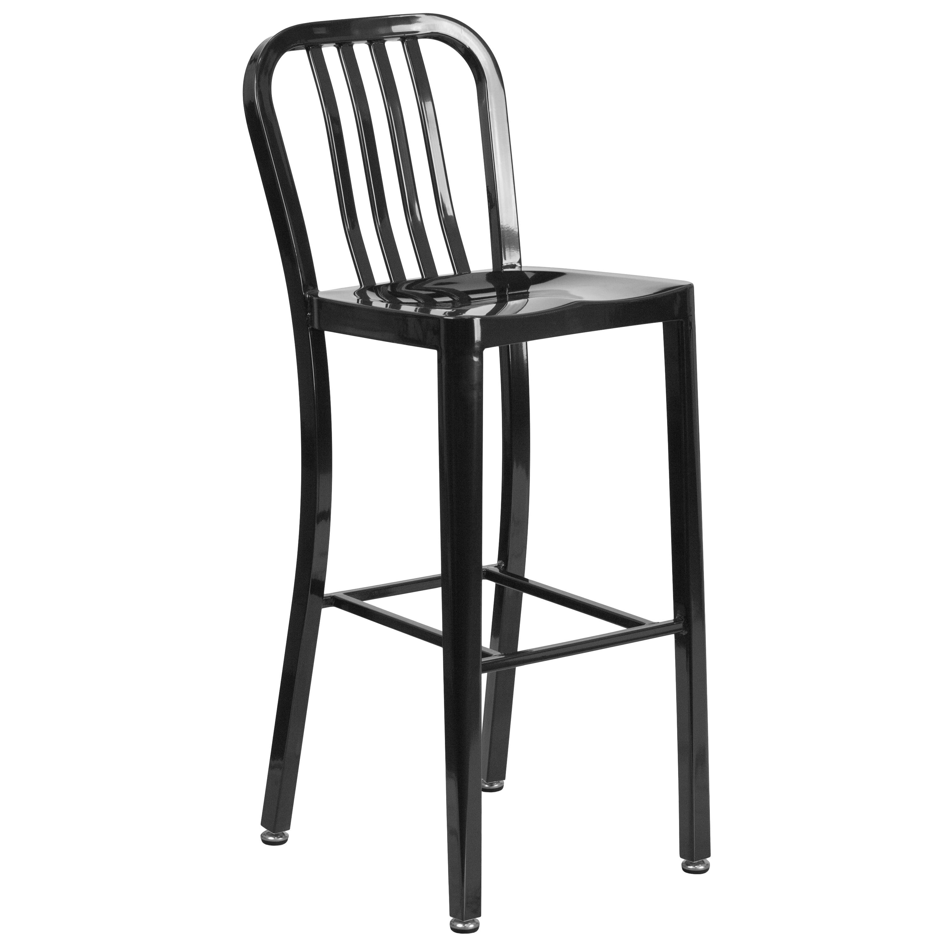 Black Metal 30" Indoor-Outdoor Slat Back Barstool