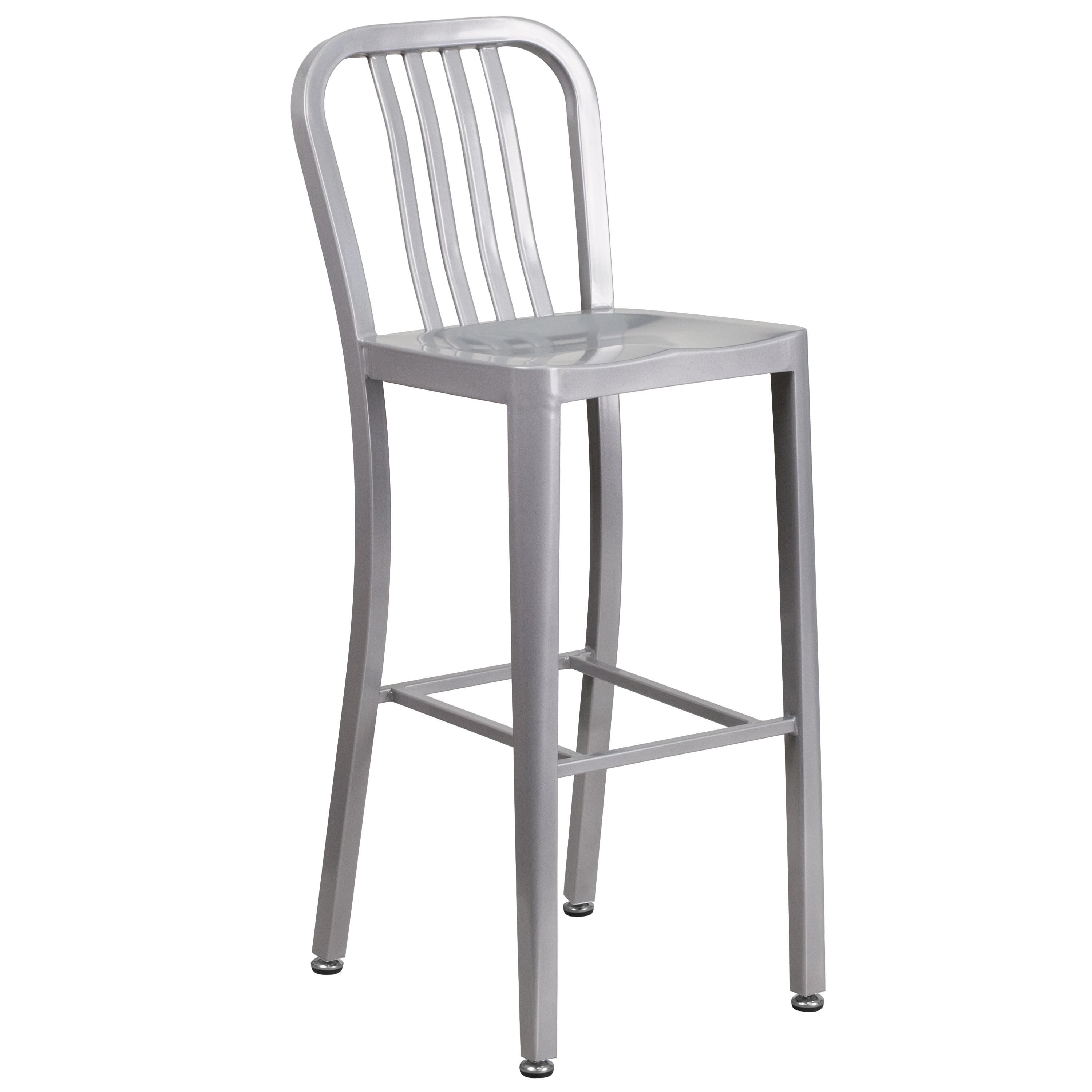 Flash Furniture Commercial Grade 30" High Silver Metal Indoor-Outdoor Barstool with Vertical Slat Back