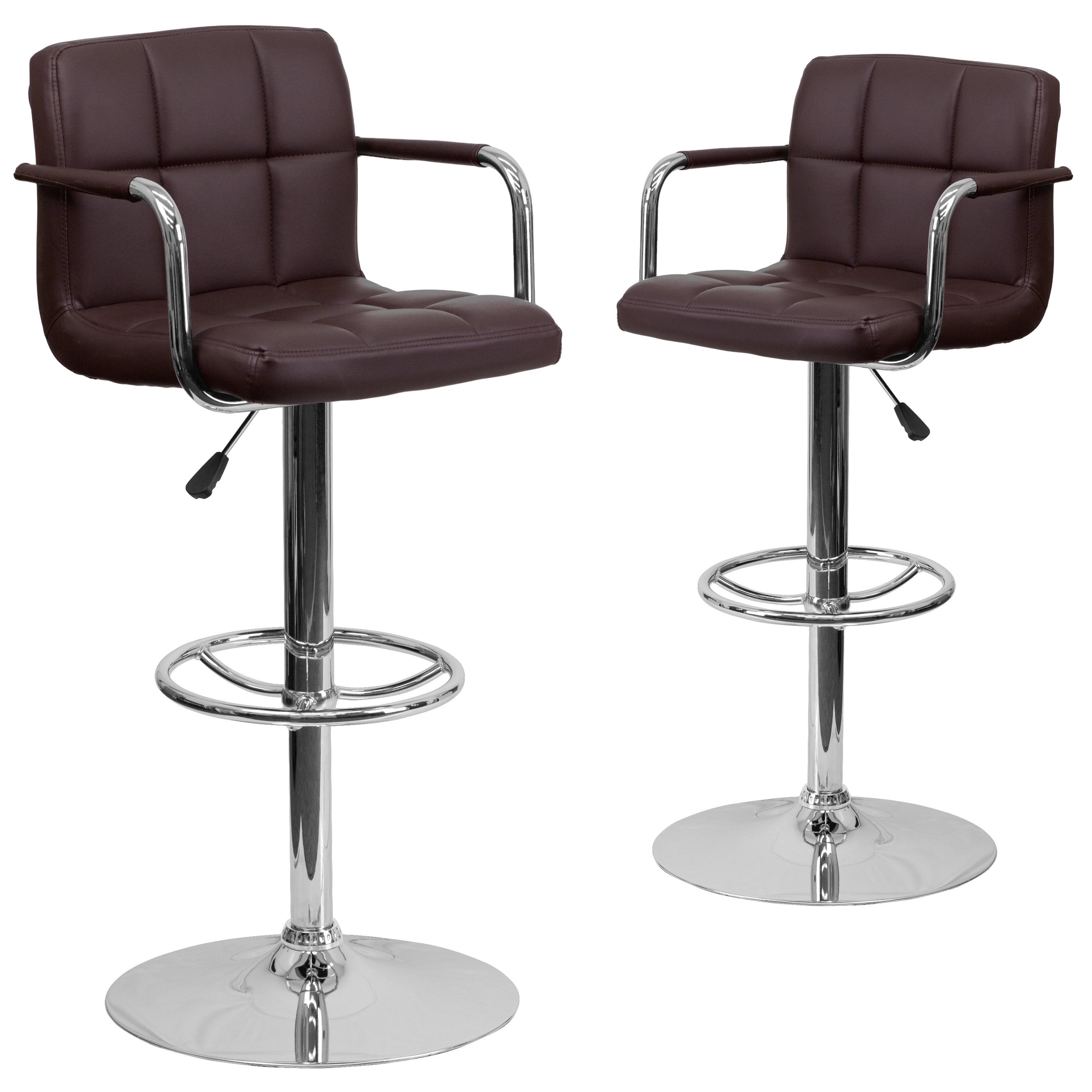 Elegant Adjustable Swivel Bar Stool in Quilted Brown Vinyl