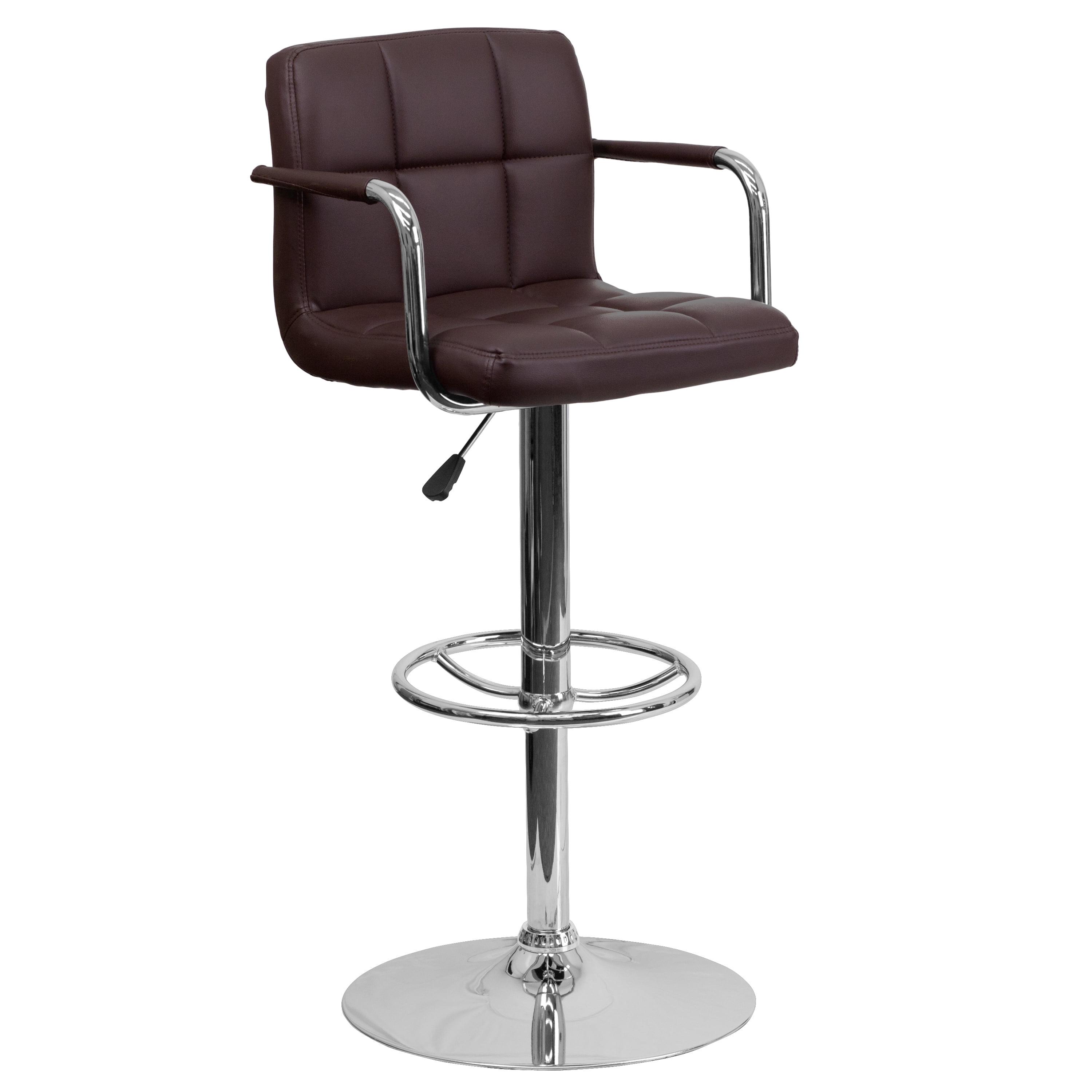 Sleek Brown Quilted Vinyl Adjustable Swivel Barstool with Chrome Base