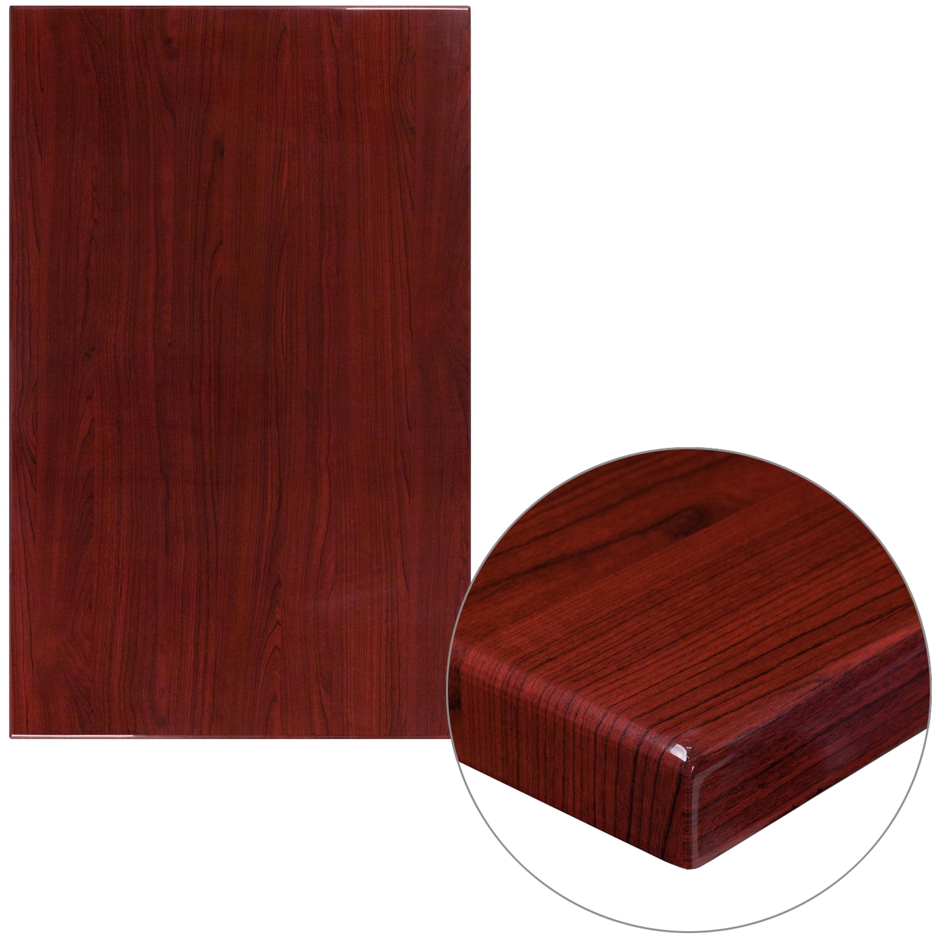 Flash Furniture 30" x 48" Rectangular High-Gloss Mahogany Resin Table Top with 2" Thick Edge