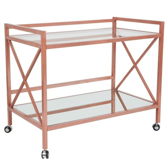 Flash Furniture Glenwood Park Glass Kitchen Serving and Bar Cart with Rose Gold Frame