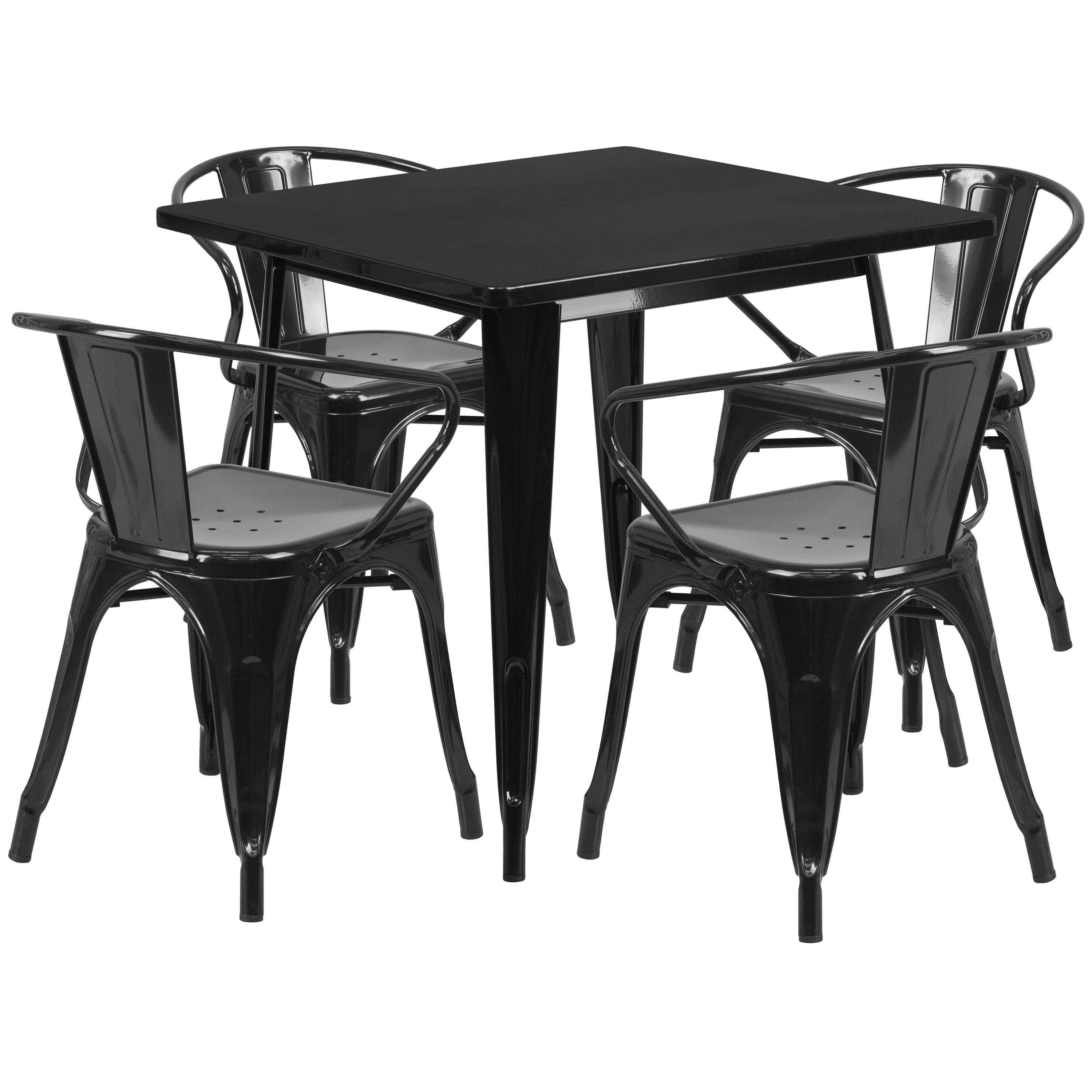 Flash Furniture Commercial Grade 31.5" Square Metal Indoor-Outdoor Table Set with 4 Arm Chairs