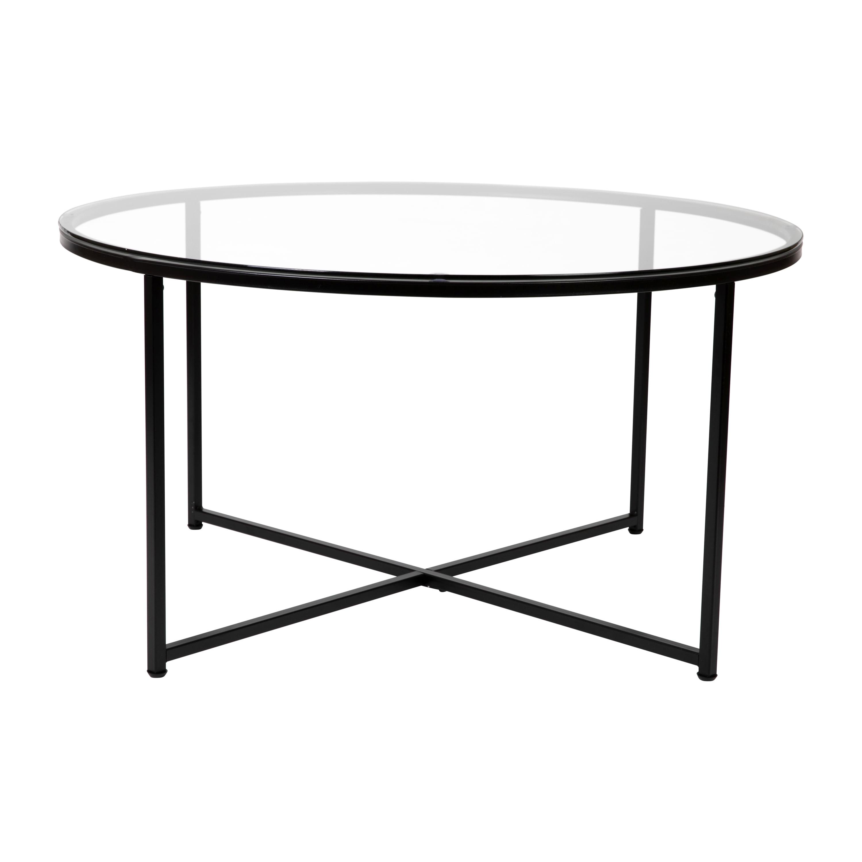 Elegant 35.5" Round Clear Glass Coffee Table with Matte Black Frame