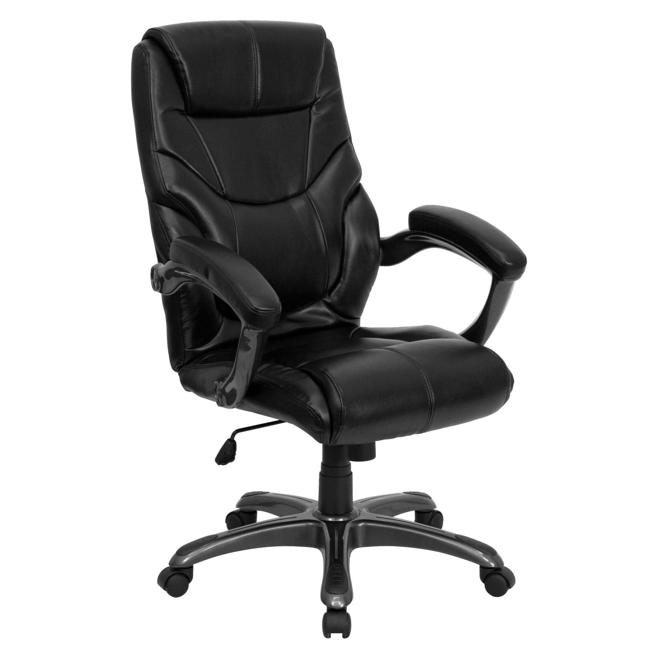 Executive High-Back Black LeatherSoft Ergonomic Swivel Chair with Fixed Arms