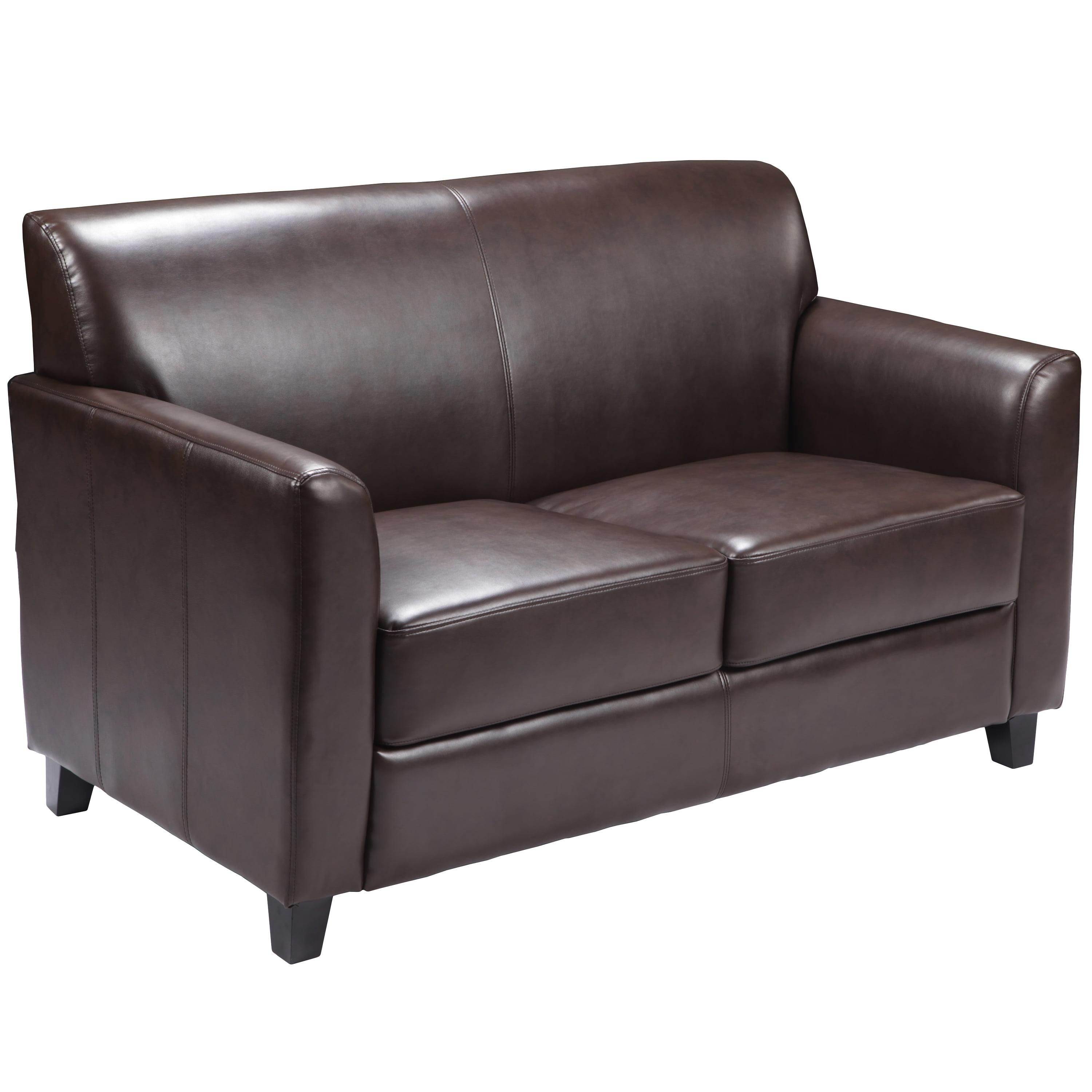 Brown Faux Leather Reception Loveseat with Flared Arms