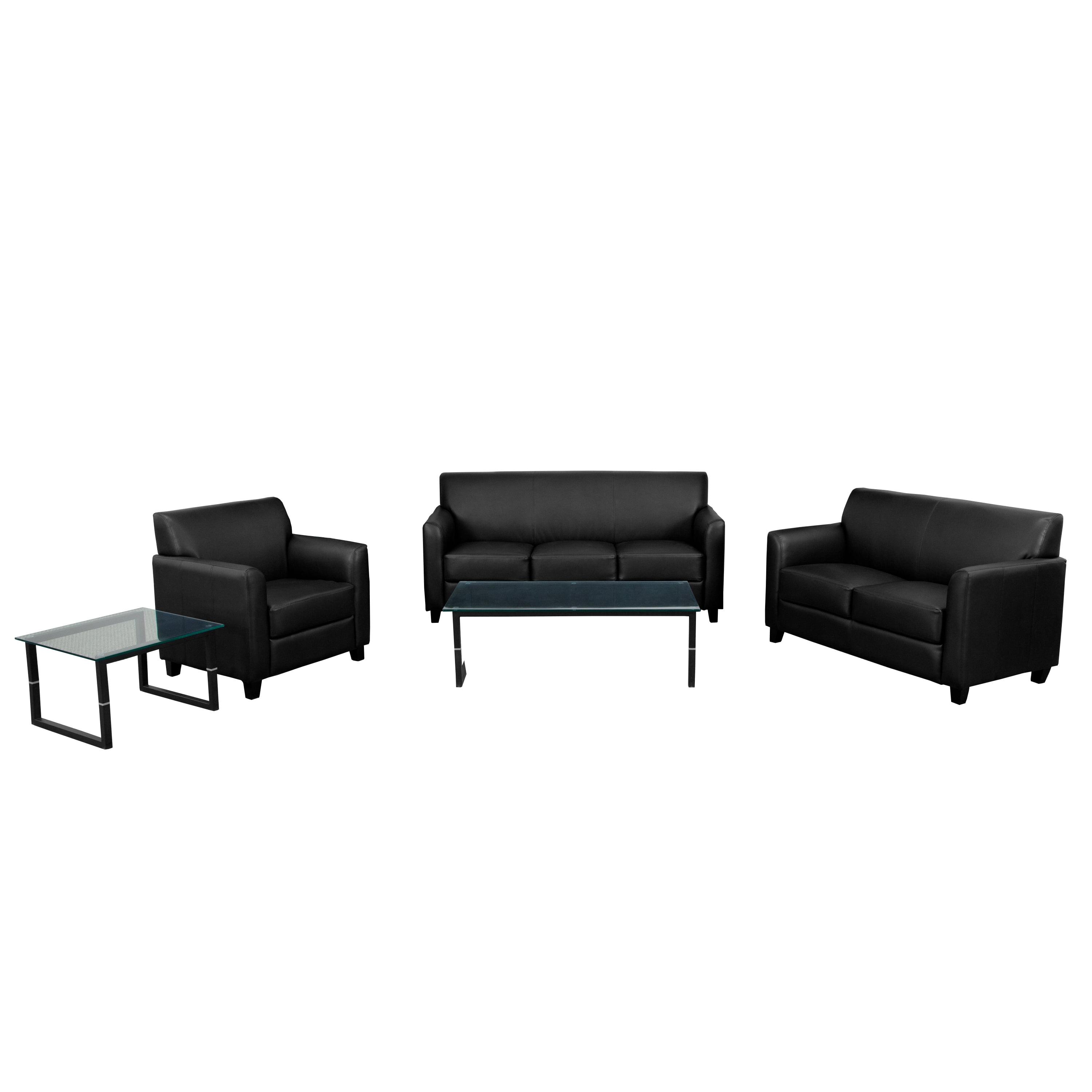 Flash Furniture Juego de Recepción de la Serie Diplomatica HERCULES en Cuero Negro Suave