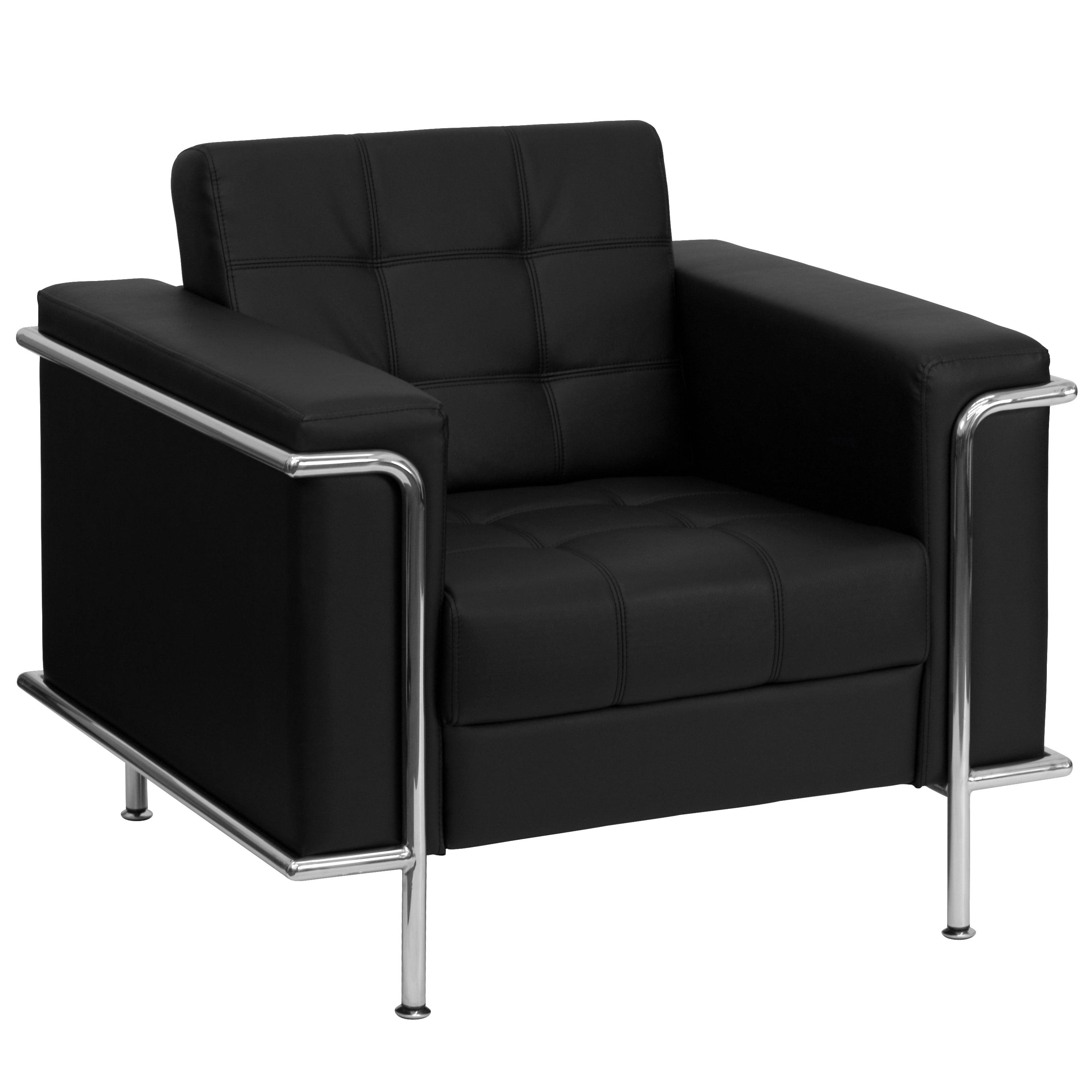 Sleek Black Leather Accent Chair with Metal Frame