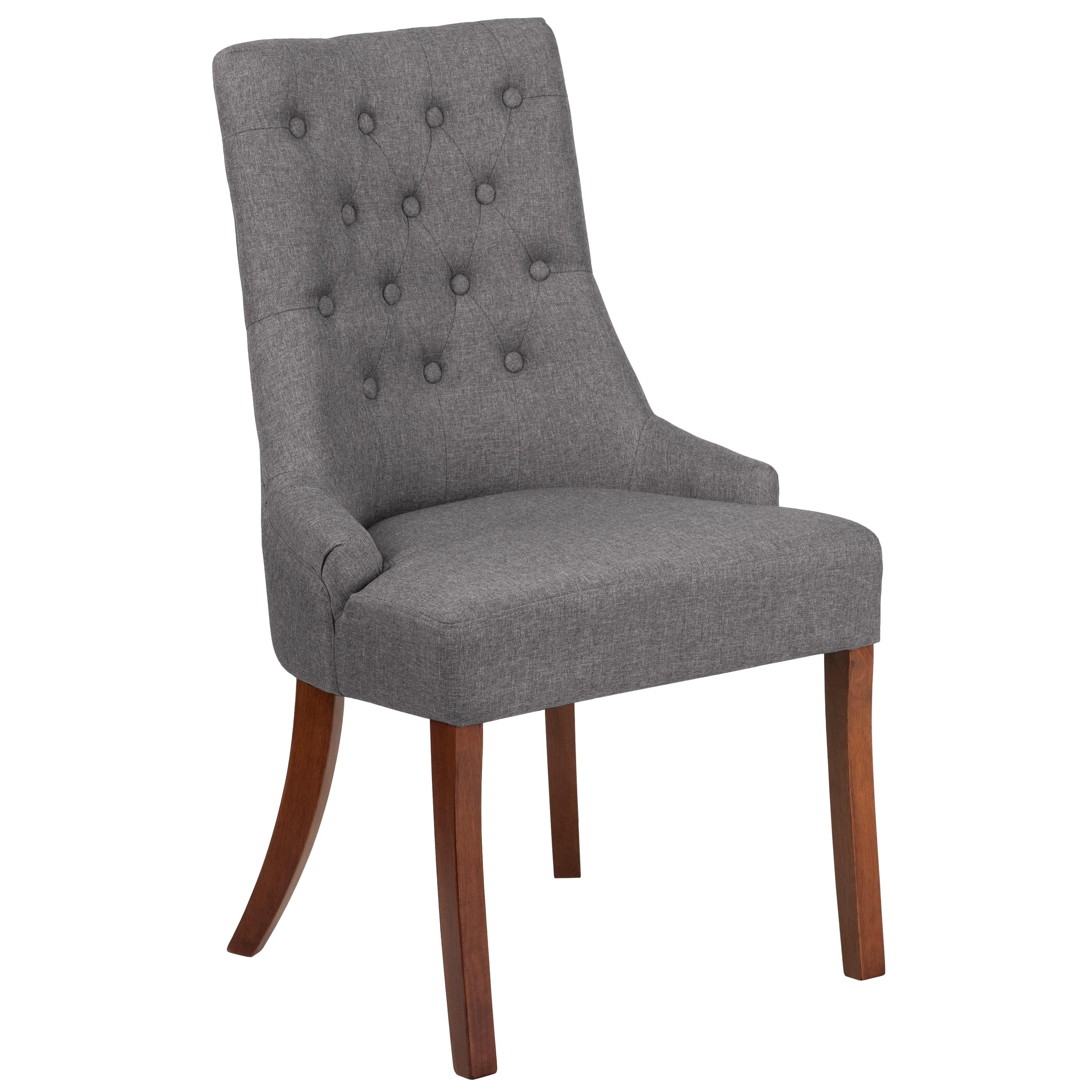 Paddington Gray Fabric Button-Tufted Accent Chair with Mahogany Legs